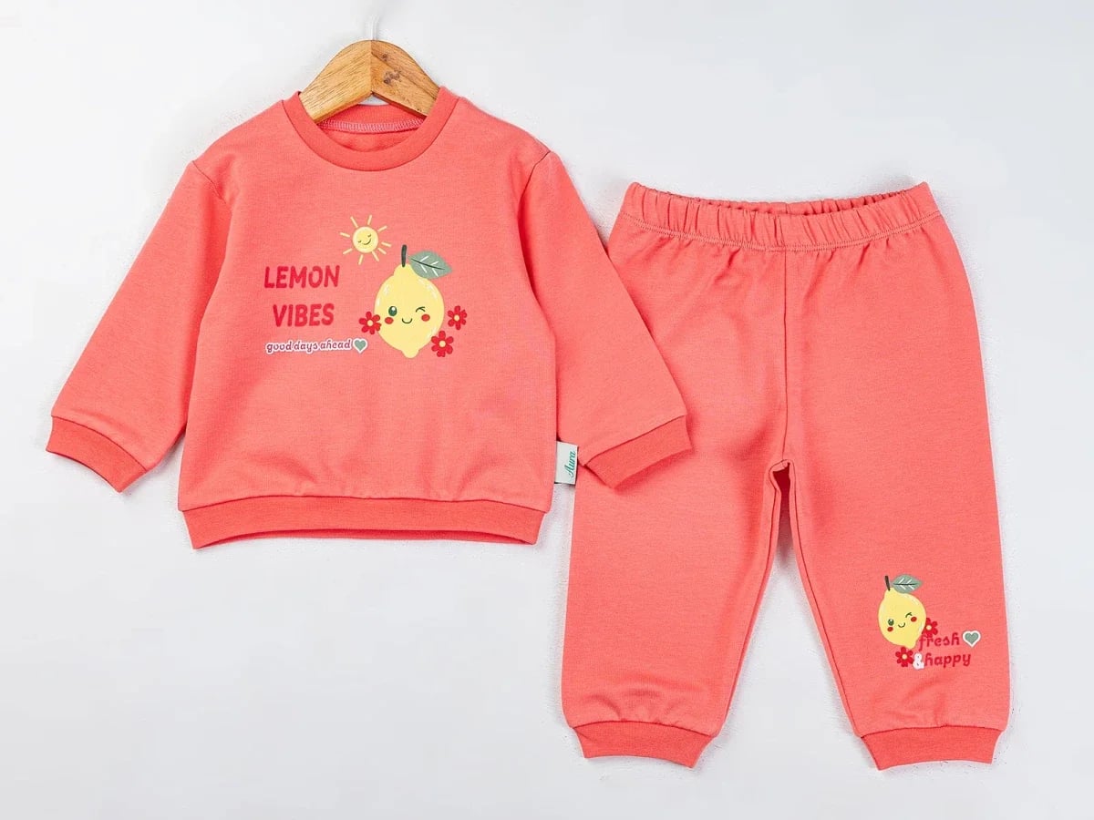 Lemon Print Girl's Sweatshirt and Trousers Set - Powder - Comix - by Peralane