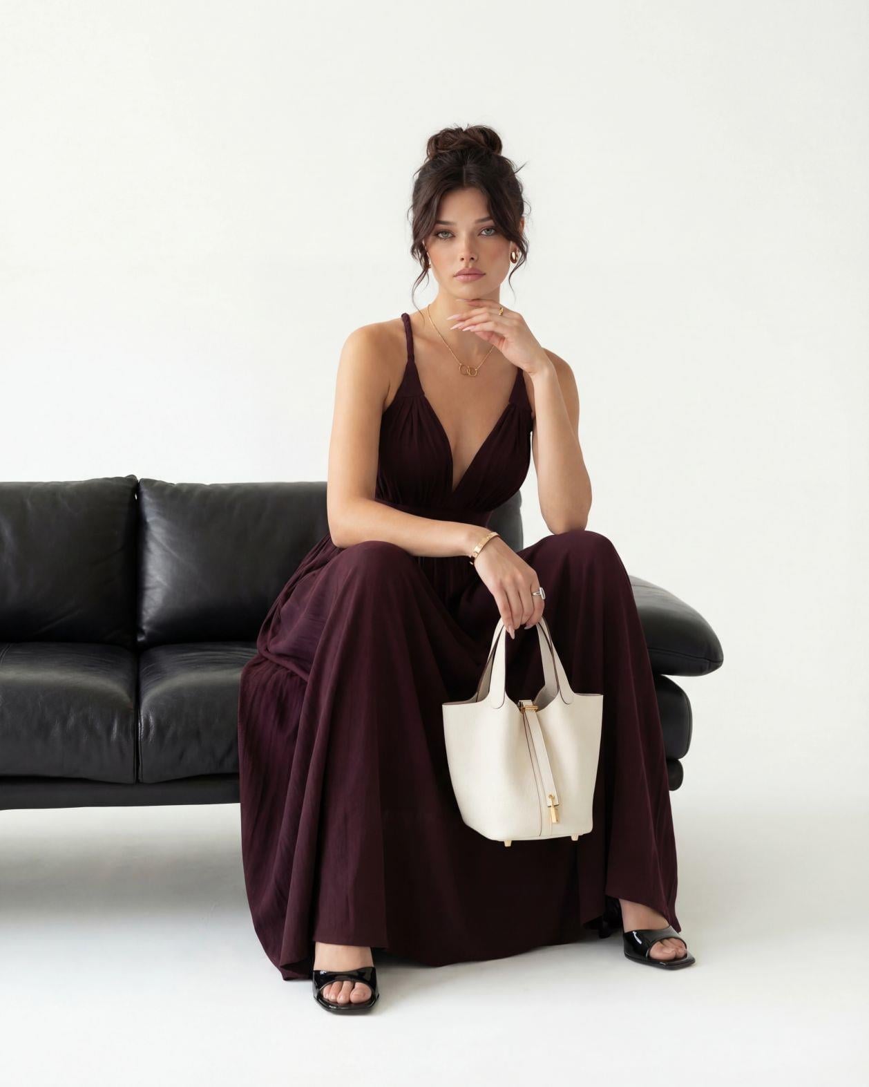 Women's Maxi Dress in Deep Plum with Halter Neck - Fame - by Peralane - photo 4