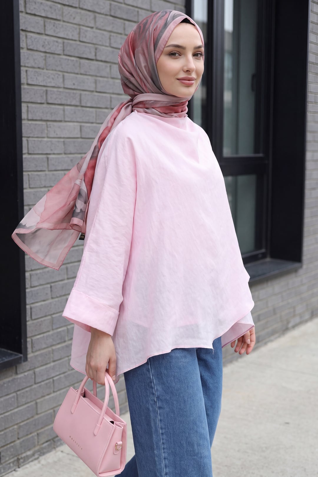 Oversized Modal Kimono Poncho with Buttoned Shoulders - Powder Pink - Podyumplus - by Peralane - photo 2