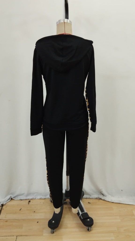Women's Long Sleeve Zip Front Hooded Jacket and Trousers Two-Piece Tracksuit with Leopard Print Panels - Janes - by Peralane - photo 7