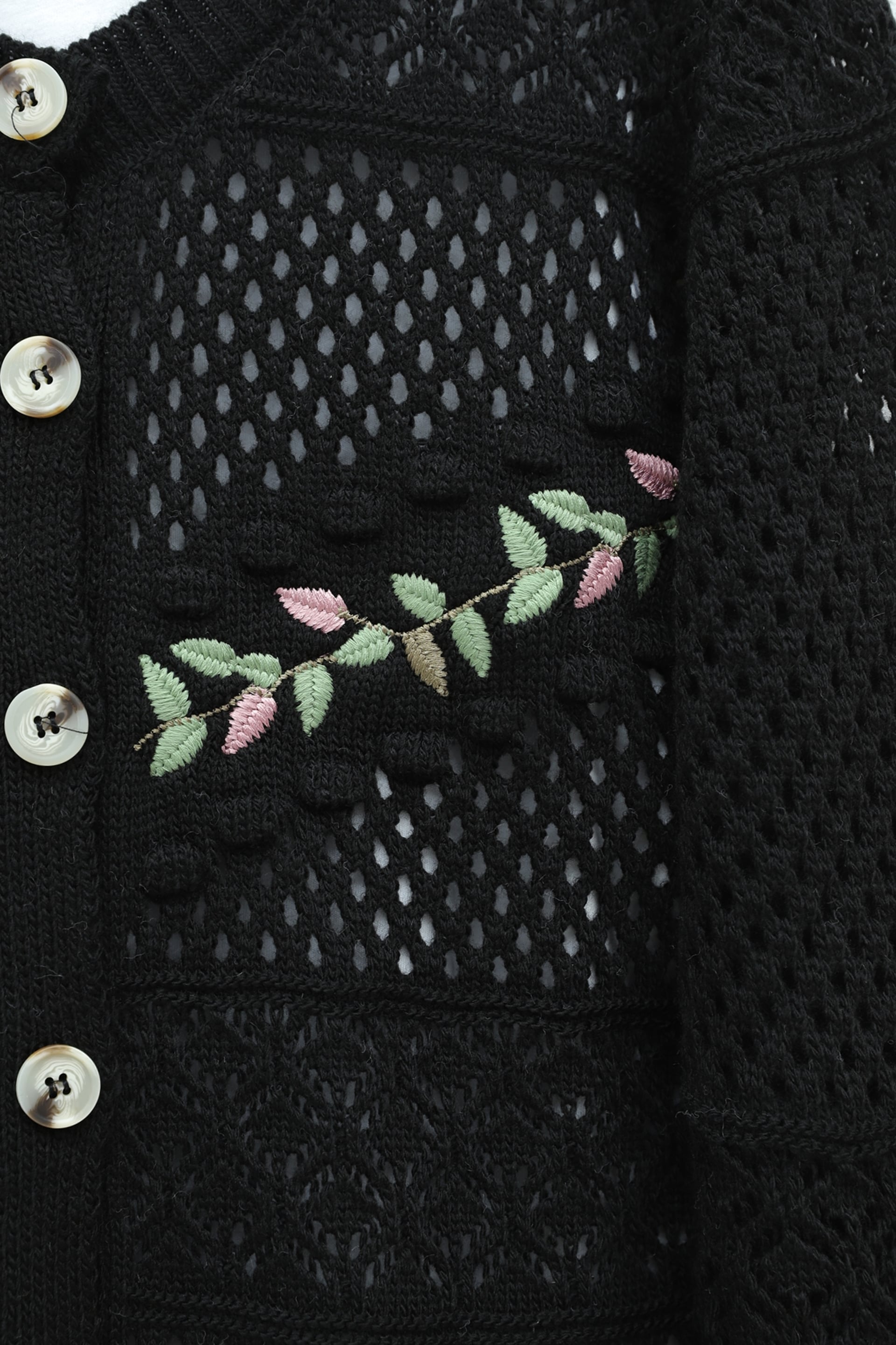 Embroidered Open-Knit Cardigan - Black - Podyumplus - by Peralane - photo 6
