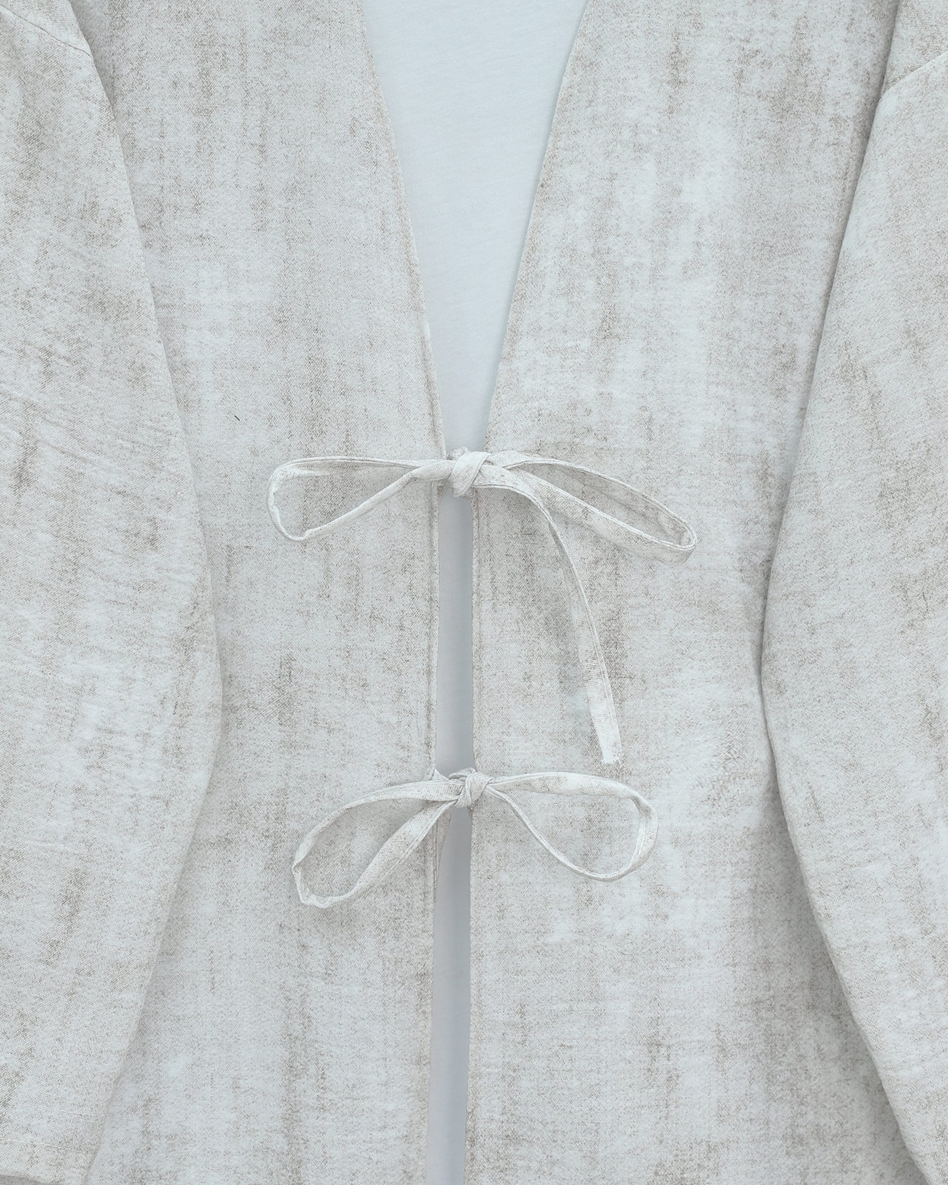 Tie-Front Linen Look Kimono Set with Wide-Leg Trousers - Stone - Podyumplus - by Peralane - photo 5