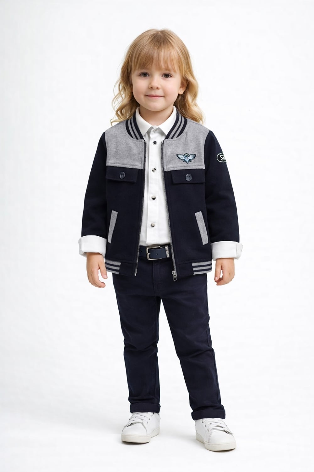 Boys' Navy Blue and Grey Zip-Up Jacket with Flap Pockets - Has Bereket - by Peralane