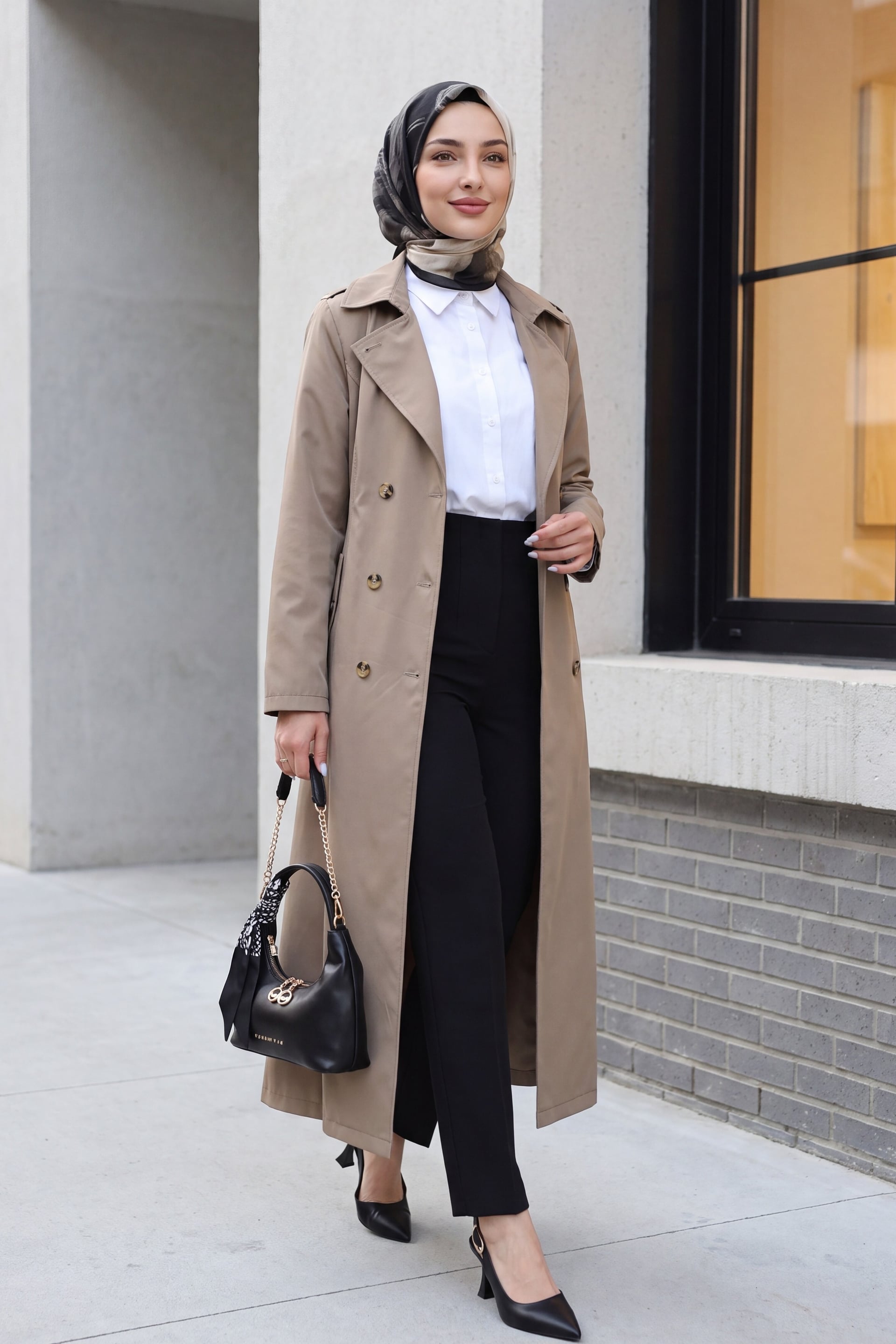 Double-Breasted Belted Trench Coat - Mink - Podyumplus - by Peralane - photo 2