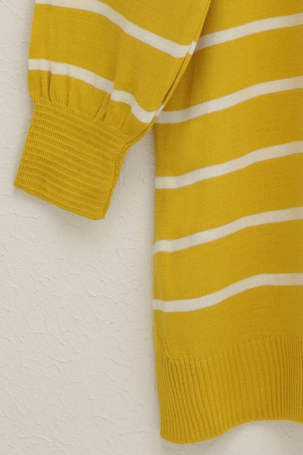 Yellow Striped Knit Tunic with Half Button Placket and Side Slits - Podyumplus - by Peralane - photo 5