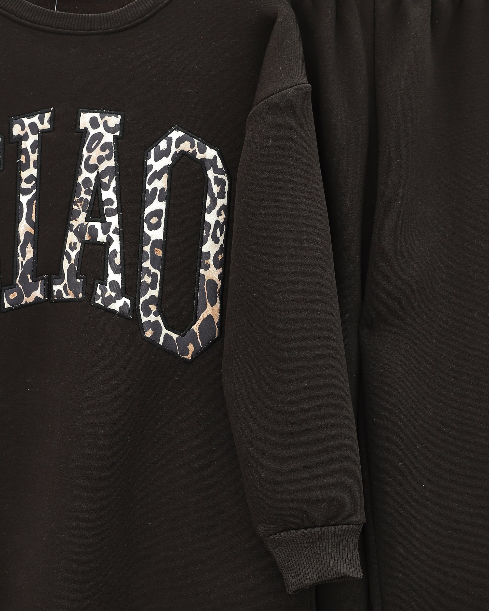 Front Print Leopard Detail Three-Thread Sweatshirt and Trousers Set - Dark Brown - Podyumplus - by Peralane - photo 5