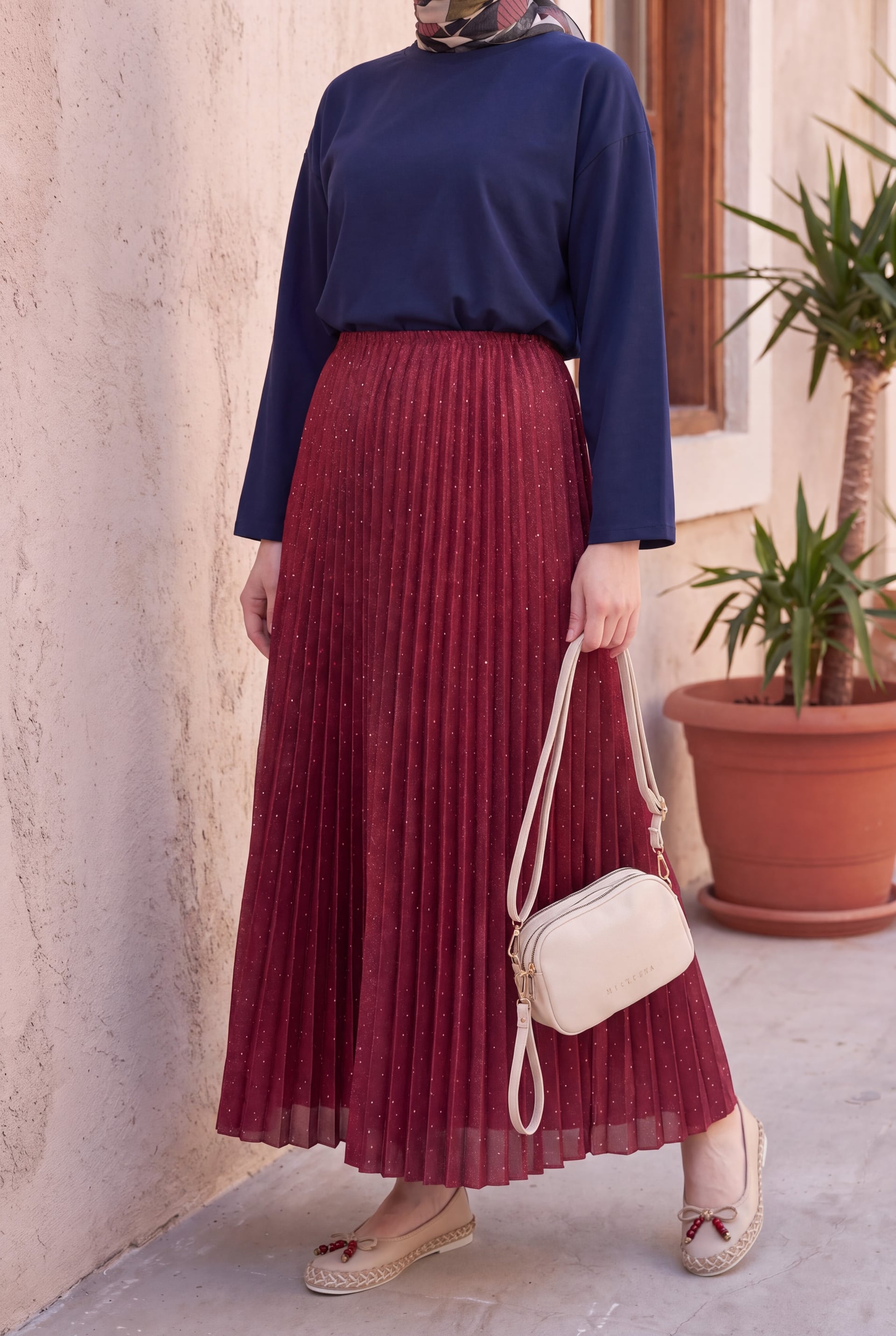 Embellished Pleated Midi Skirt - Red - Podyumplus - by Peralane - photo 2