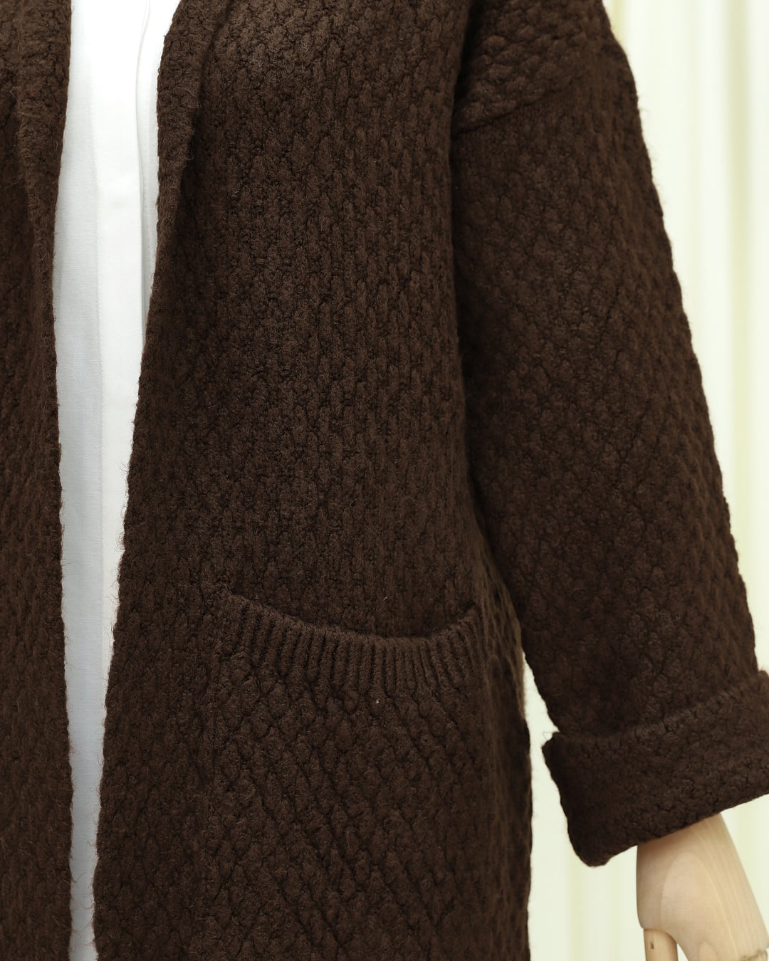 Long Knitted Cardigan with Pockets - Brown - Podyumplus - by Peralane - photo 5