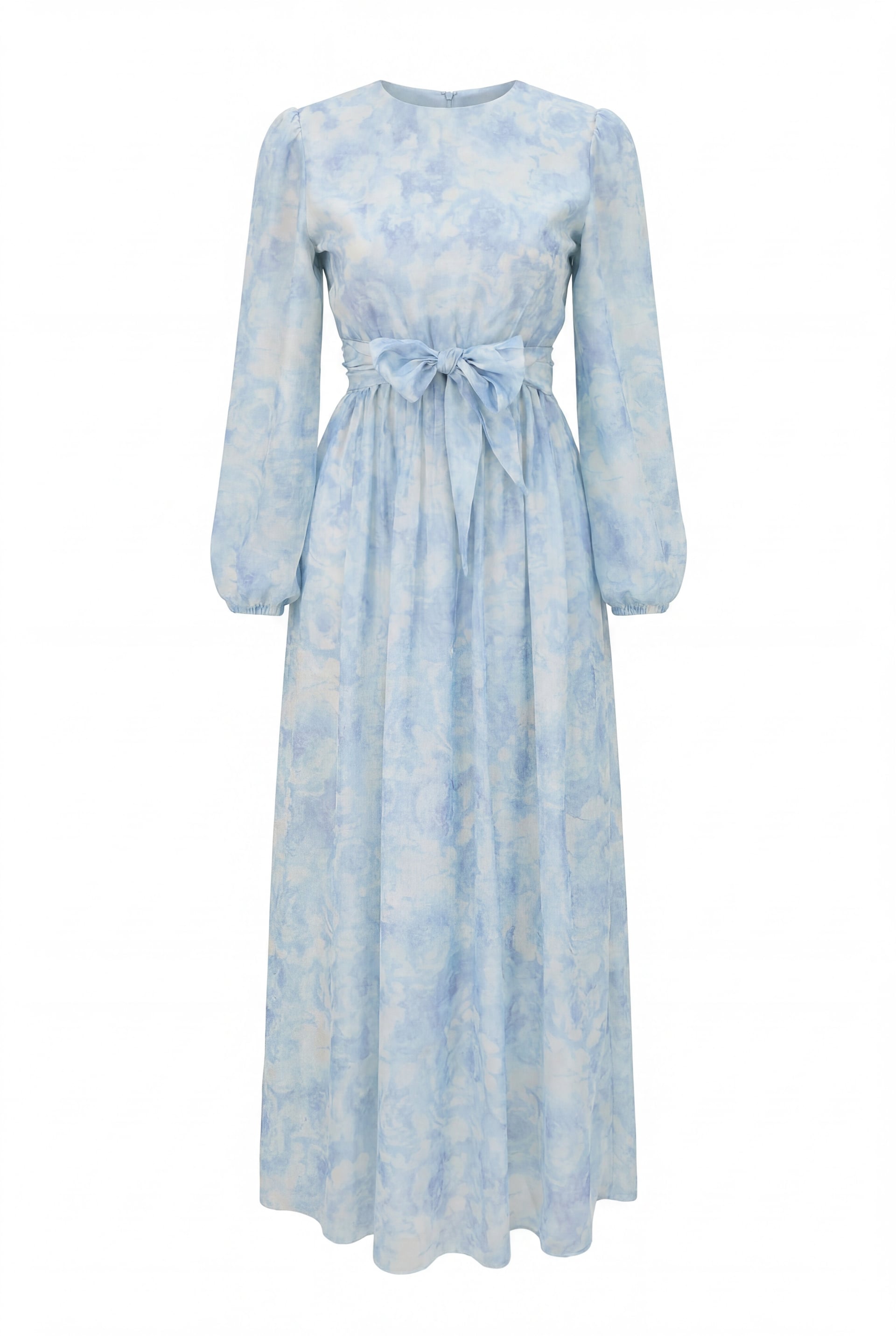 Belted Balloon Sleeve Lined Tulle Voile Dress - Baby Blue - Podyumplus - by Peralane - photo 4