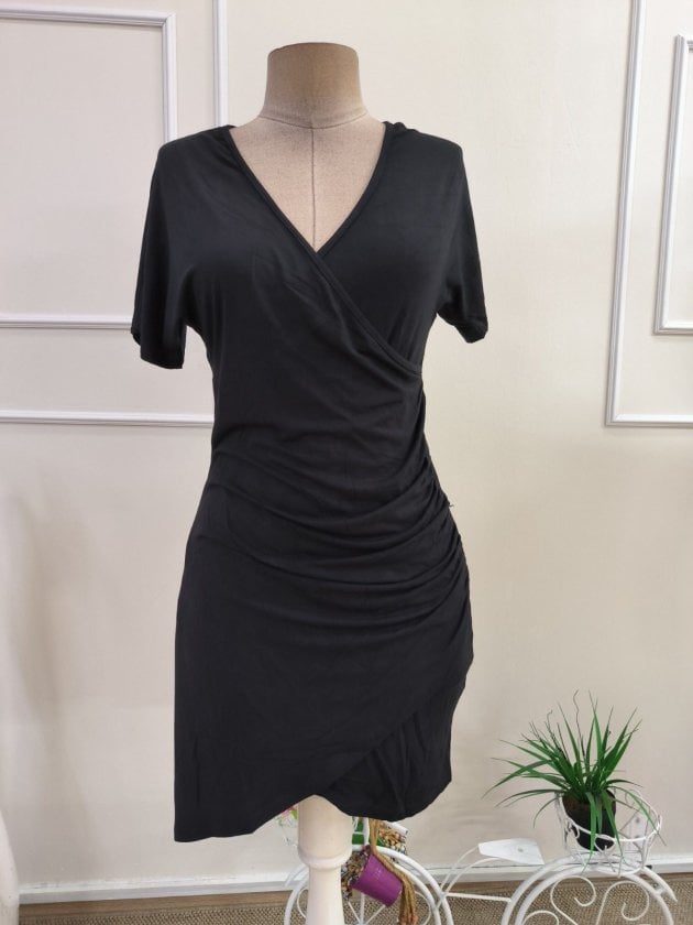 Women's Short Sleeve Wrap V-Neck Asymmetric Hem Viscose Dress - Janes - by Peralane - photo 4