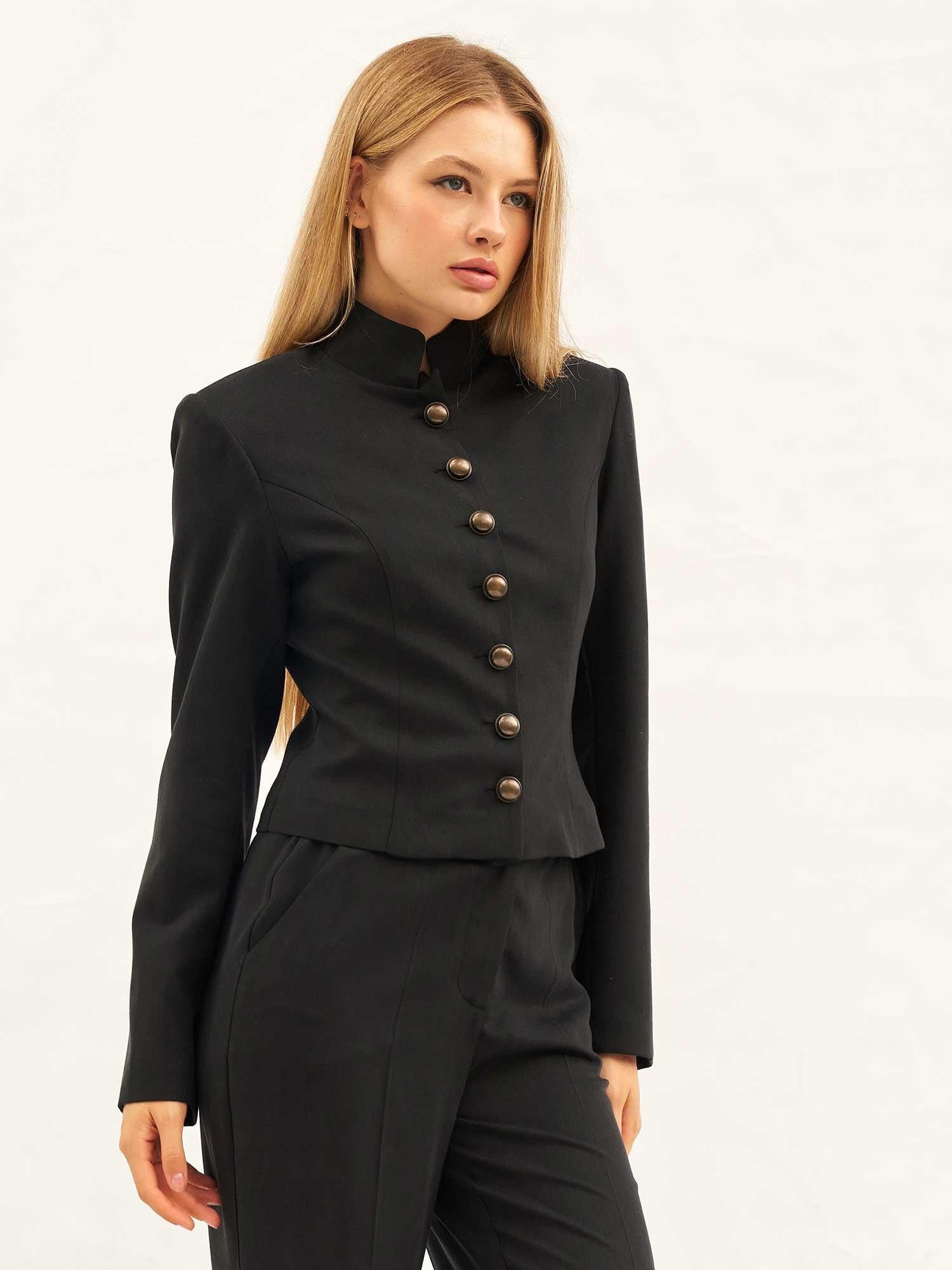 Black Button-Front Jacket and Flared Trousers Set for Women - Lefon - by Peralane - photo 5