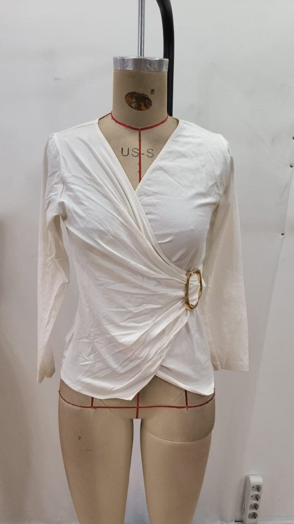Women's Long-Sleeved Wrap Blouse with Buckle Detail - Janes - by Peralane - photo 4