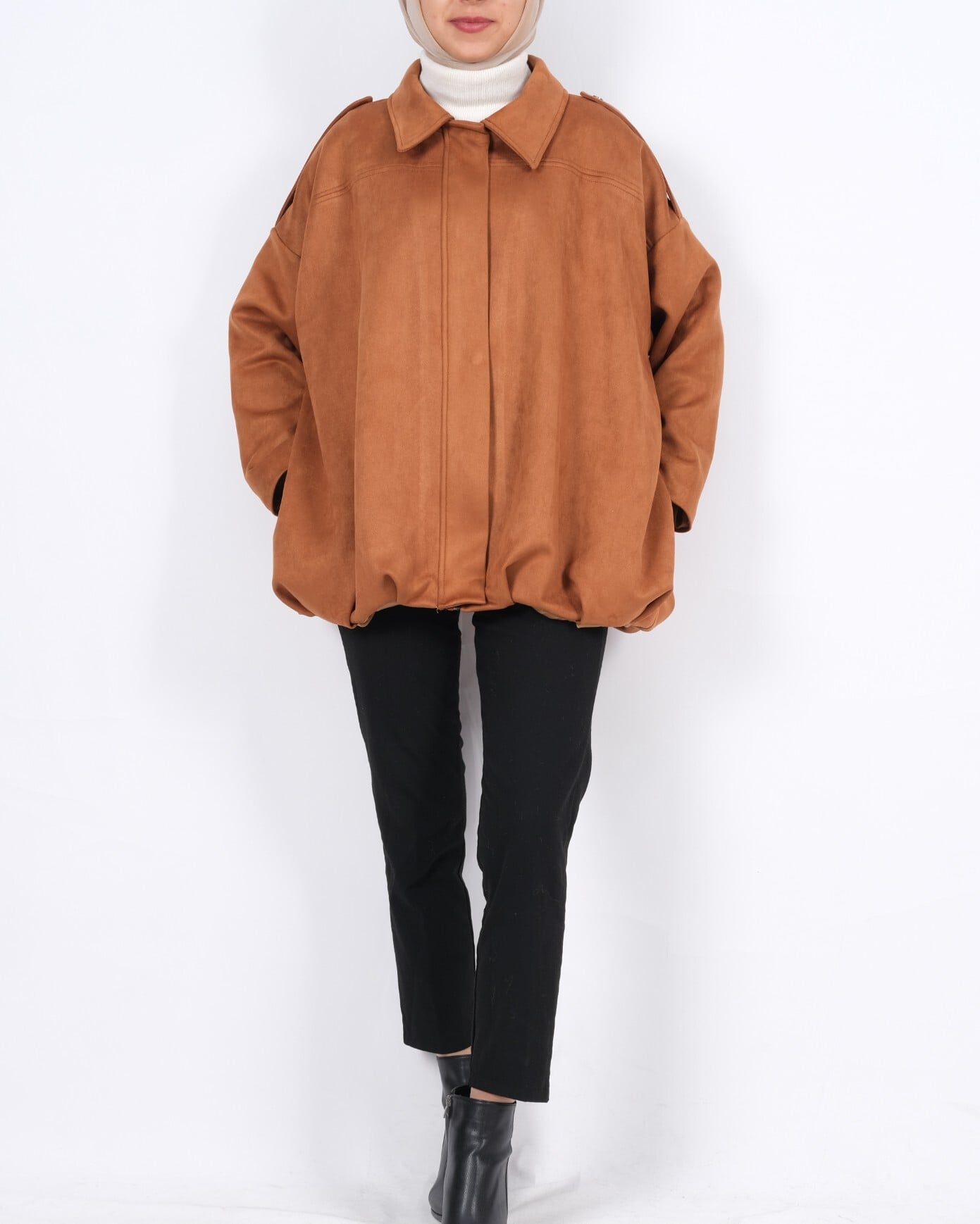 Brown Suede Jacket with Epaulettes and Front Zipper - Taba - Podyumplus - by Peralane - photo 3