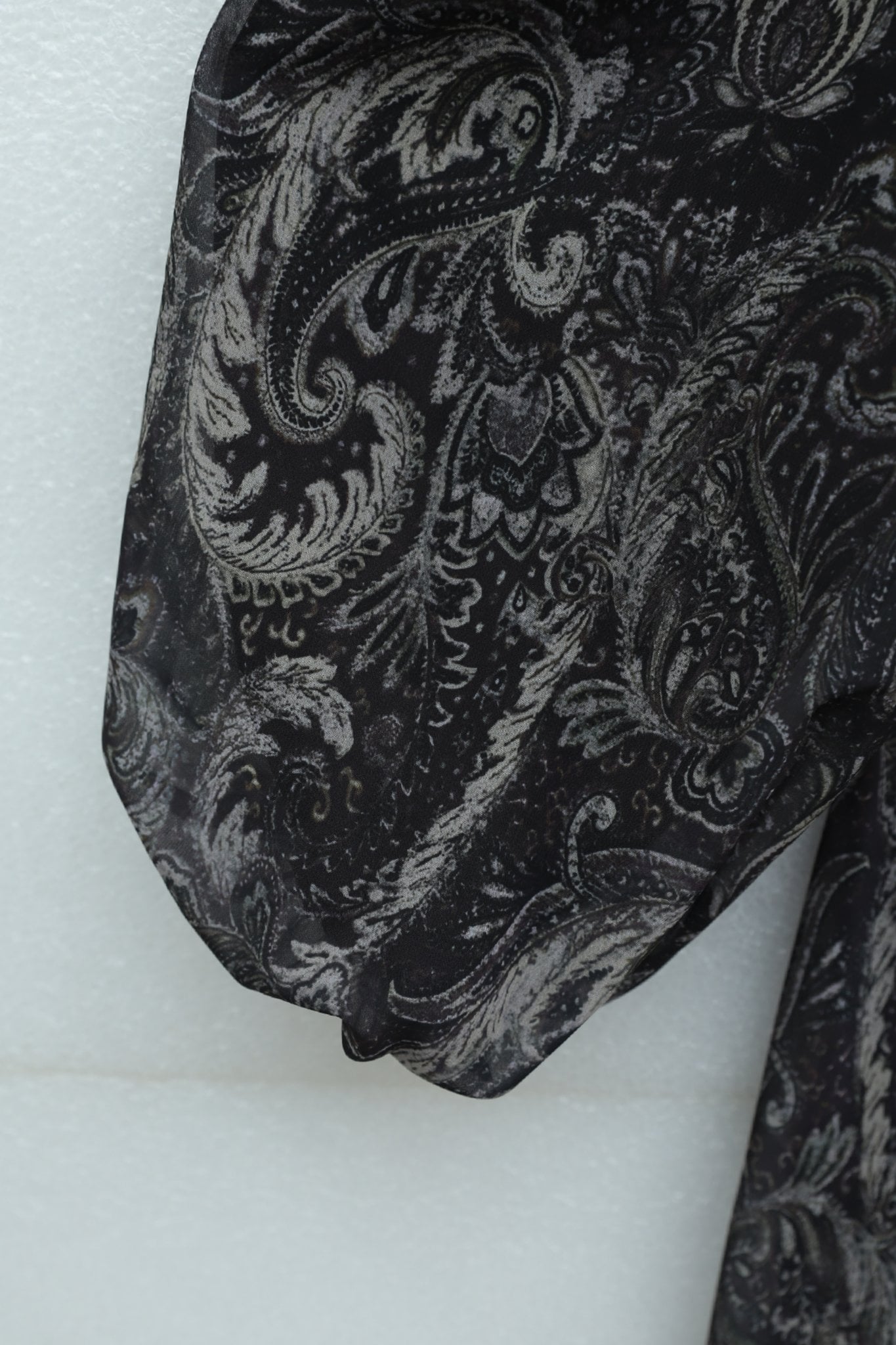 Long Sleeve Tie-Front Patterned Chiffon Dress - Anthracite - Podyumplus - by Peralane - photo 4