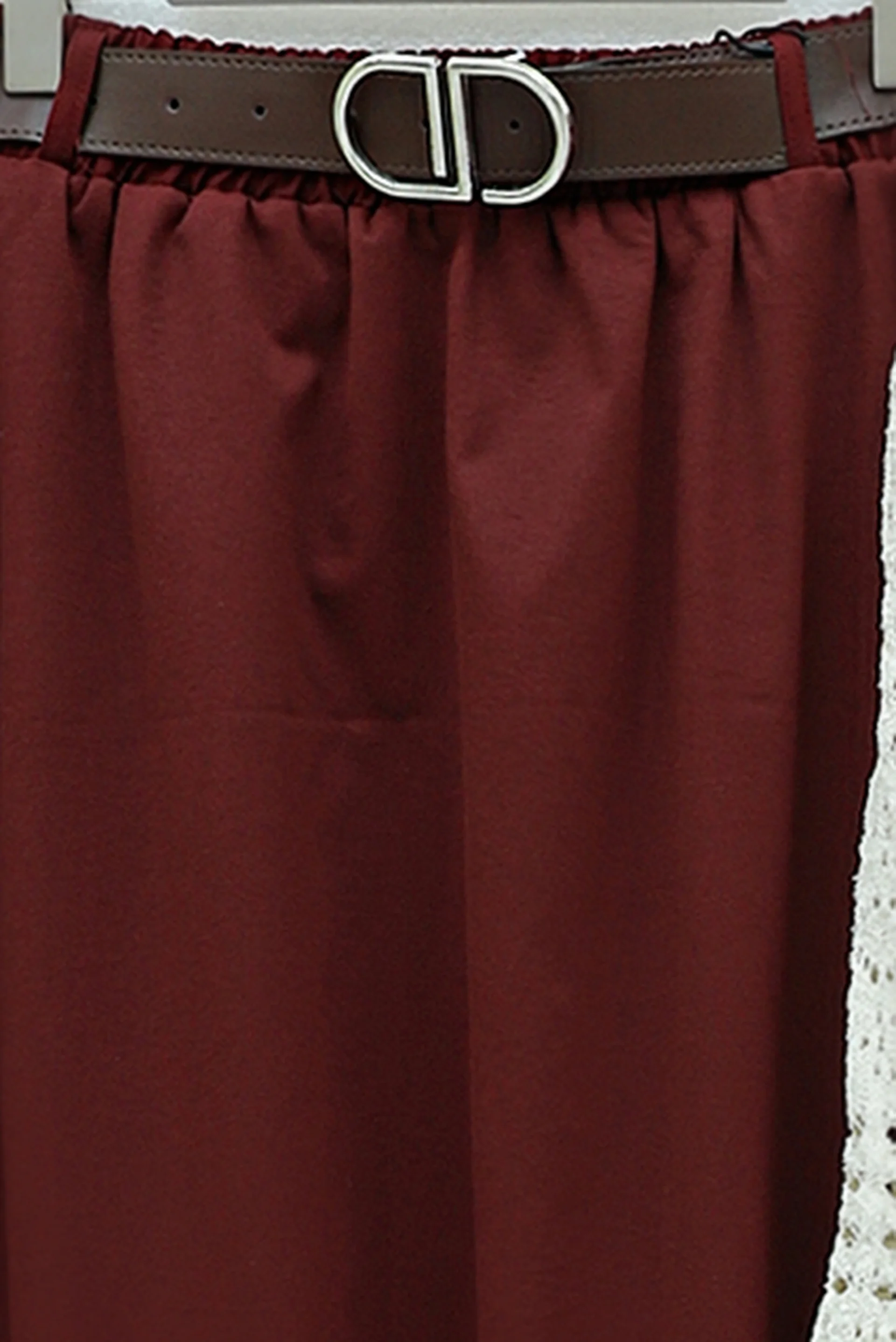 Burgundy Elasticated Waist Soft Gabardine Skirt with Stitching Detail and Lining - Podyumplus - by Peralane - photo 5