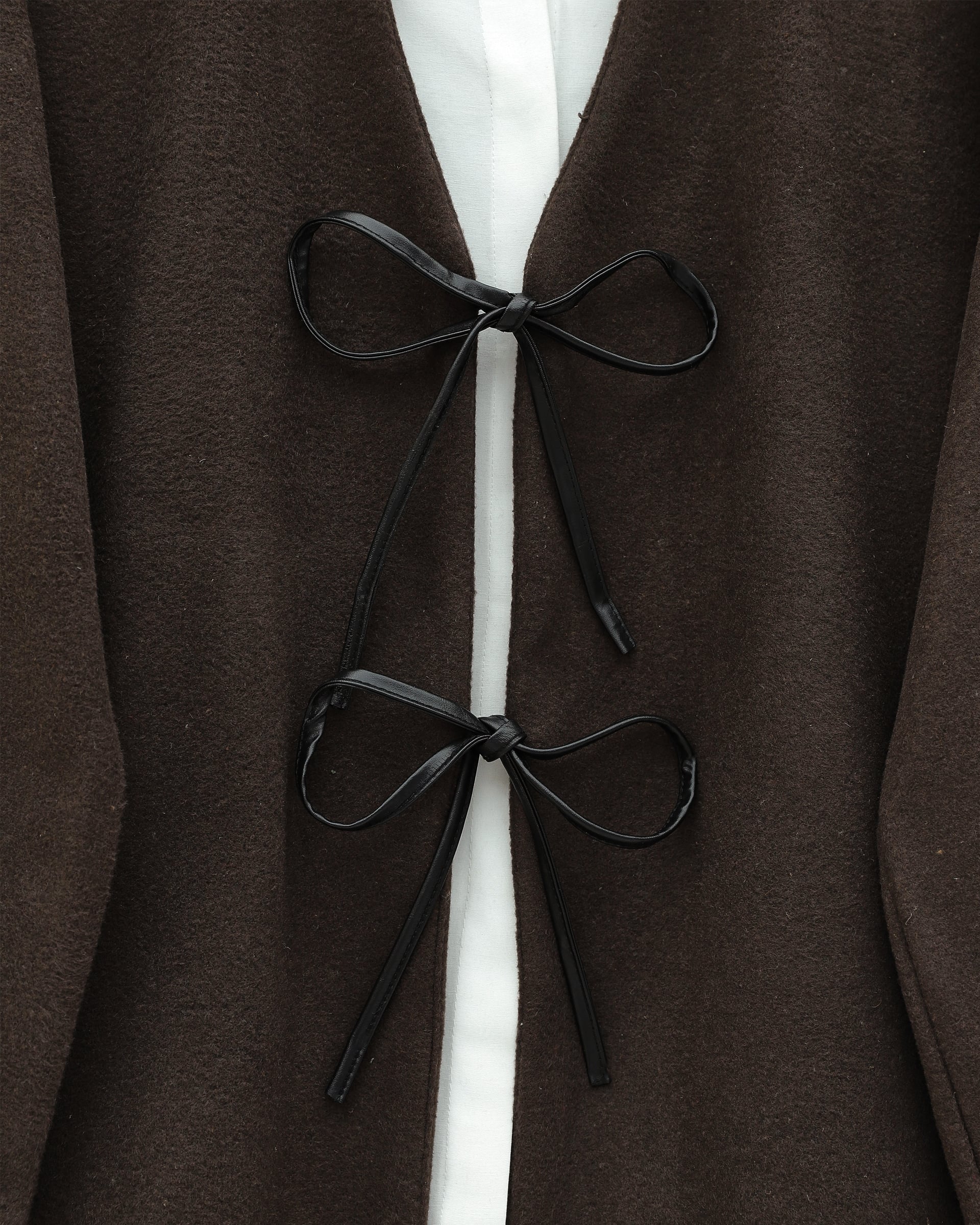 Front-Tie Oval Cut Wool Blend Kimono Jacket in Brown - Podyumplus - by Peralane - photo 4