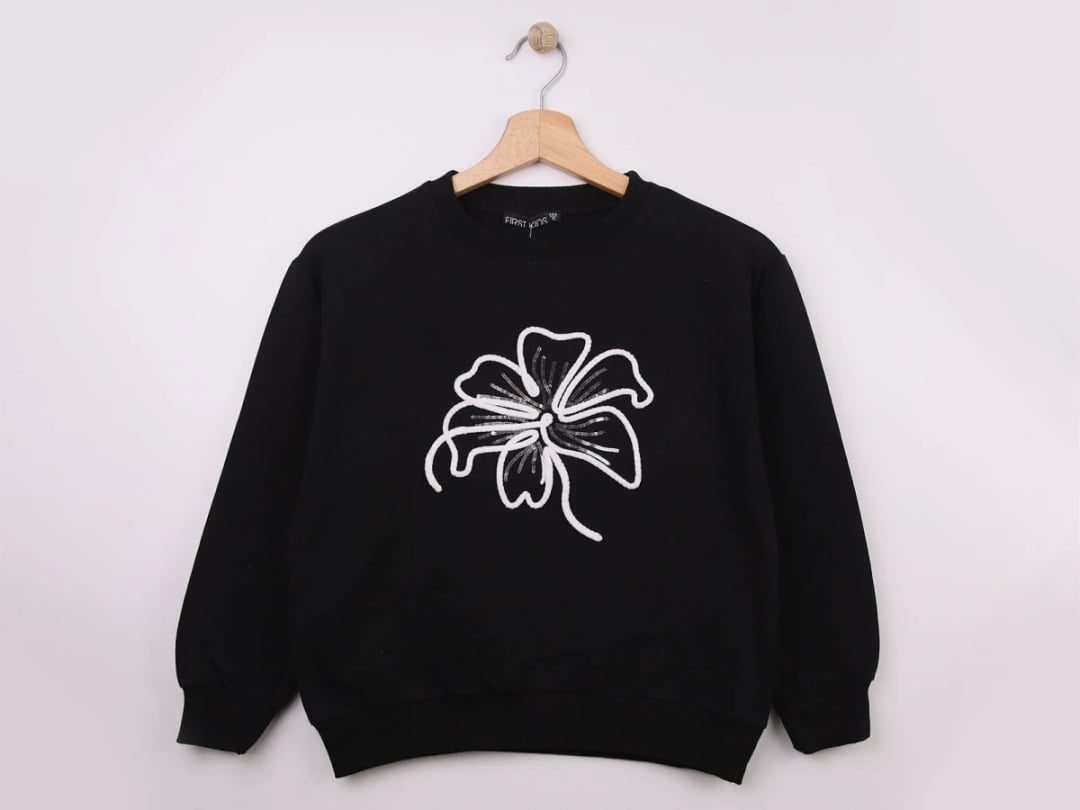 Girls' Floral Print Sweatshirt - Black - First Kids - by Peralane