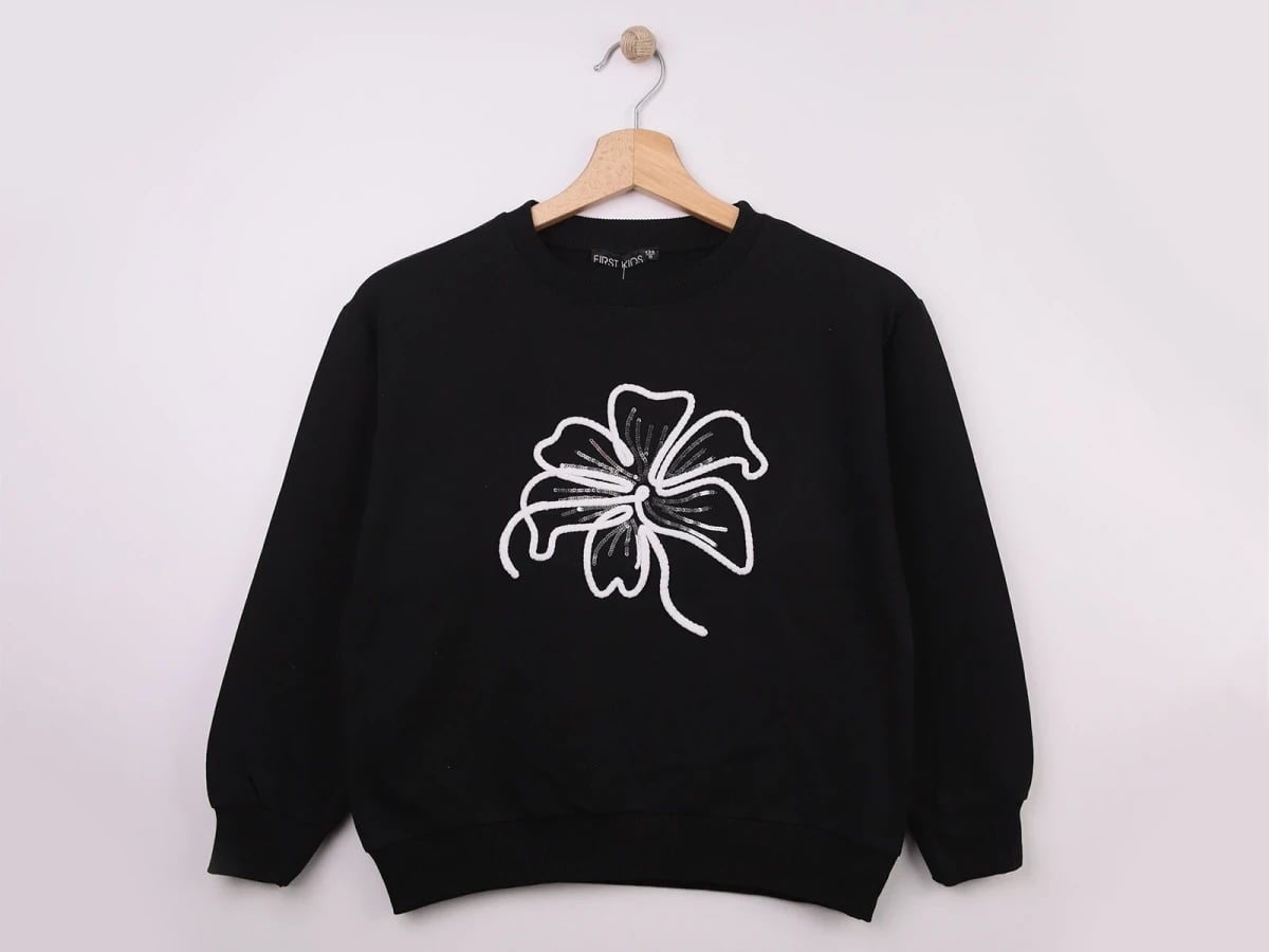Girls' Floral Print Sweatshirt - Black - First Kids - by Peralane