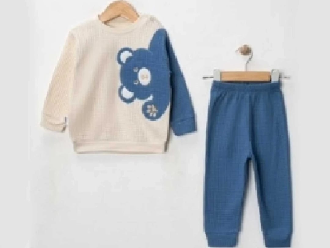 Bear Print Baby Pajama Set - Cream and Blue - Pack of 3 - Nafitto - by Peralane