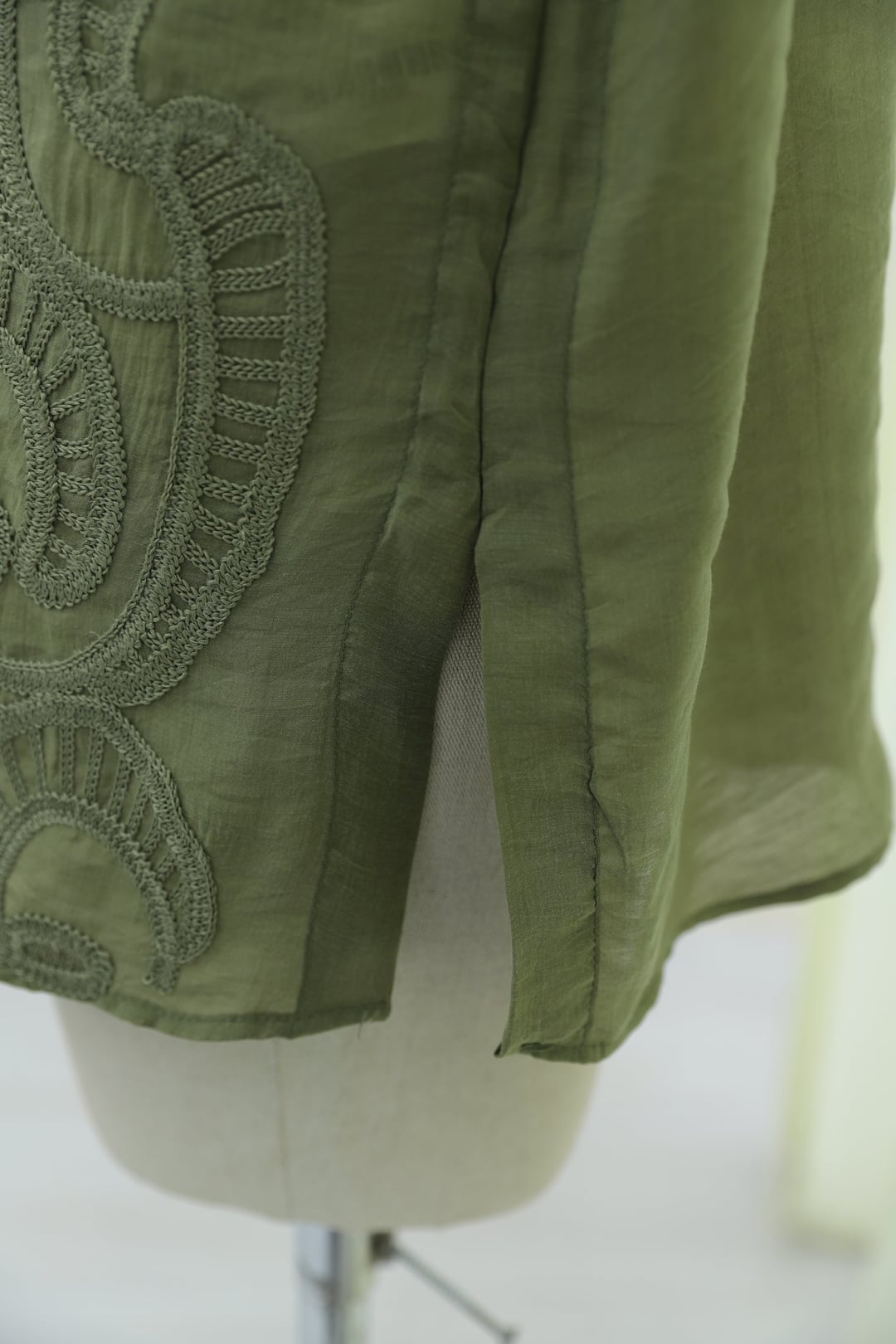 Asymmetric Embroidered Buttoned Tulle Voile Tunic - Khaki - Podyumplus - by Peralane - photo 10
