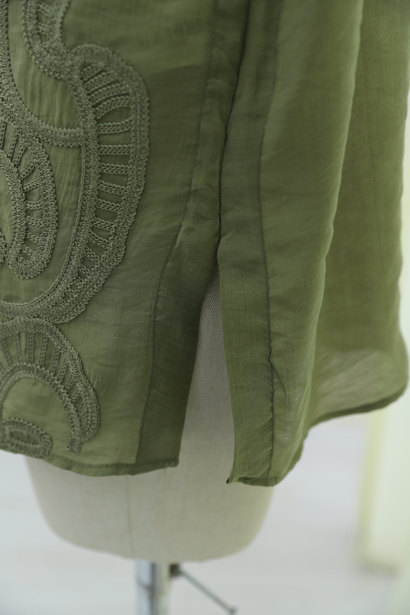 Asymmetric Embroidered Buttoned Tulle Voile Tunic - Khaki - Podyumplus - by Peralane - photo 10