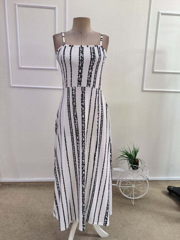 Women's Spaghetti Strap Striped Maxi Dress with Slit - Janes - by Peralane - photo 4