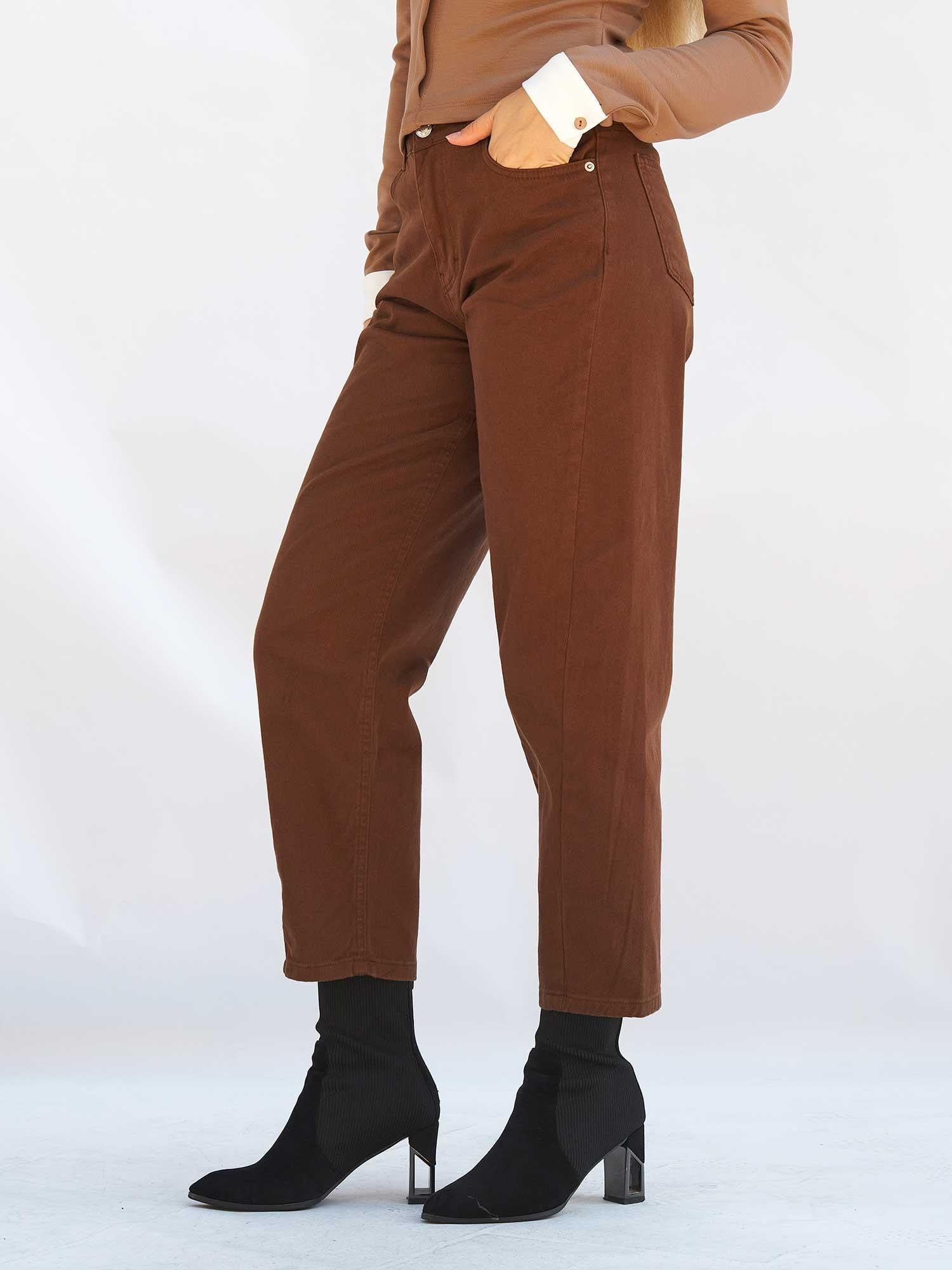 Brown Straight-Leg Gabardine Trousers with Matching Top Set - Lefon - by Peralane - photo 6