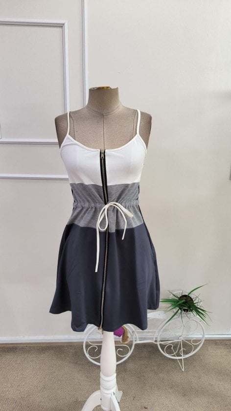 Women's Sleeveless Color-Block Dress with Front Zipper and Drawstring Waist - Janes - by Peralane - photo 5