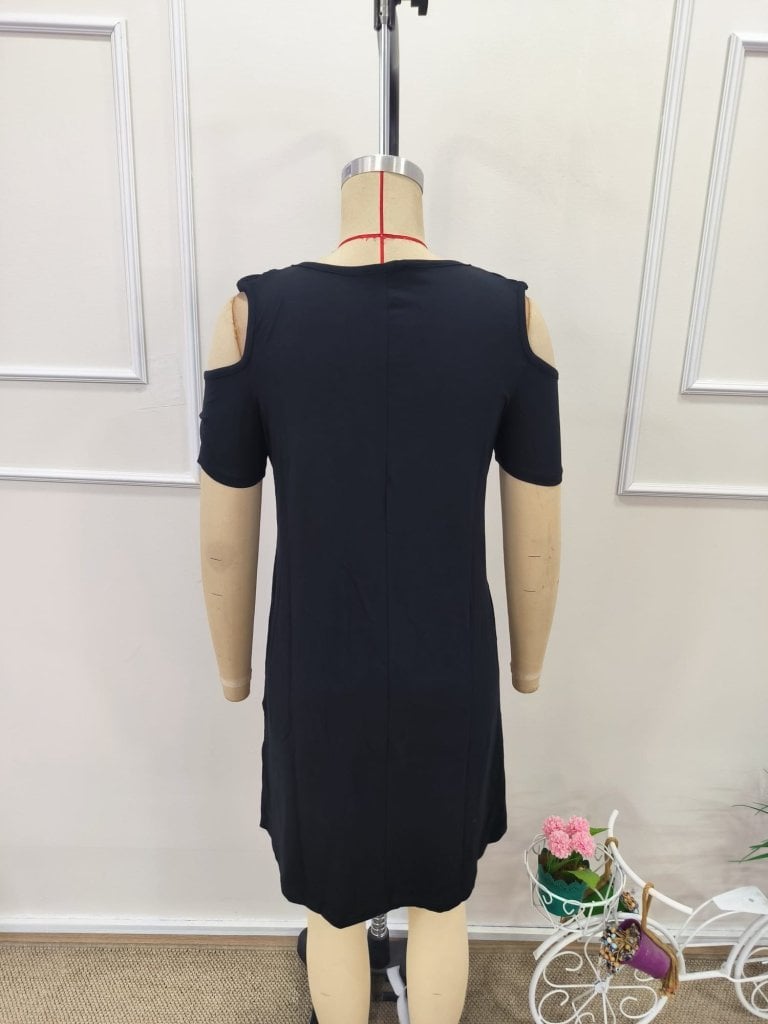 Women's Black Short Sleeve Cold Shoulder Mini Viscose Dress - Janes - by Peralane - photo 7