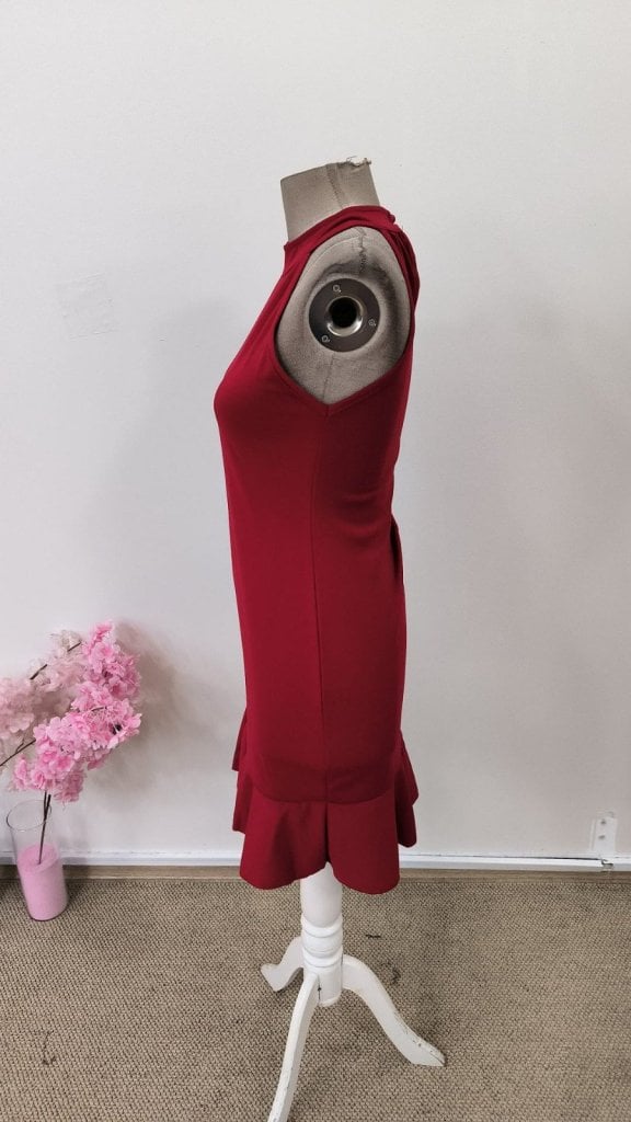 Women's Sleeveless Deep Red Halter Neck Ruffle Hem Short Dress - Janes - by Peralane - photo 7