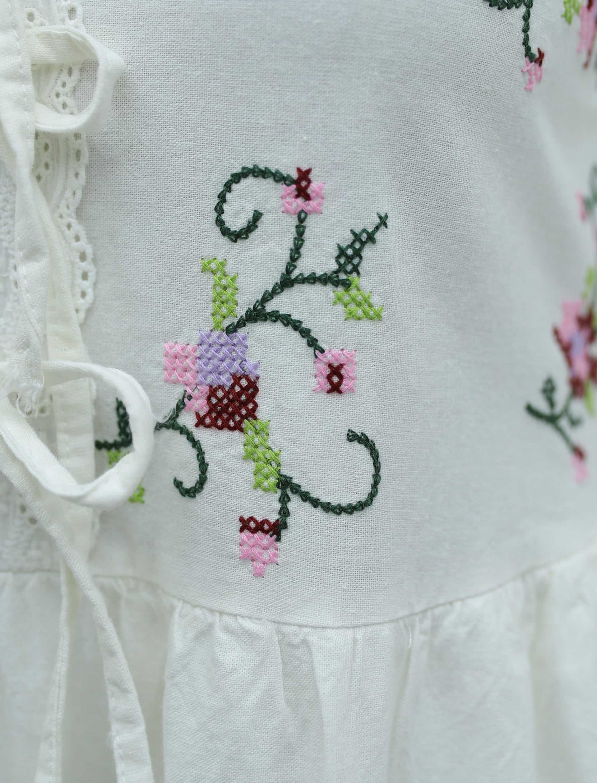 V-Neck Ruffled Embroidery Linen Dress - White - Podyumplus - by Peralane - photo 6