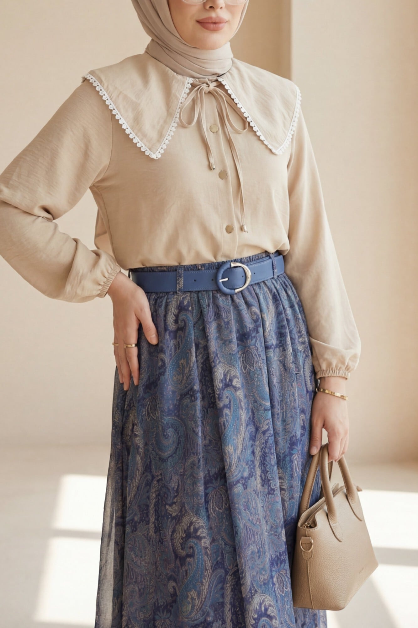 Asymmetric Lined Belted Chiffon Maxi Skirt - Indigo - Podyumplus - by Peralane - photo 4