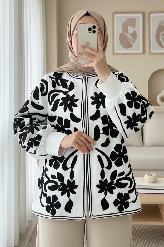 Women's Lined Embroidered Jacket - White - Podyumplus - by Peralane