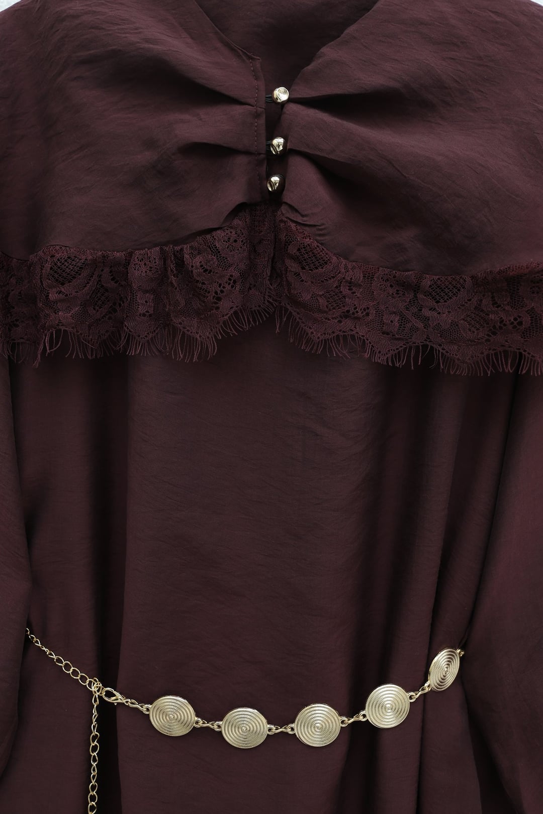 Lace Detail Cape Belted Lined Imported Ibiza Dress - Dark Burgundy - Podyumplus - by Peralane - photo 6