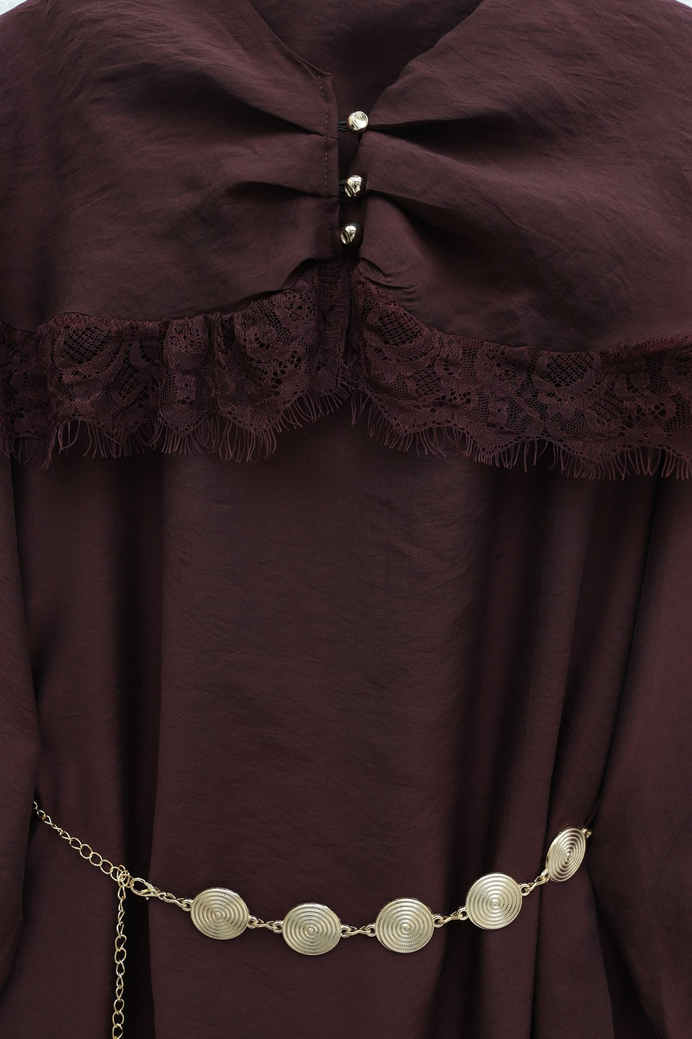 Lace Detail Cape Belted Lined Imported Ibiza Dress - Dark Burgundy - Podyumplus - by Peralane - photo 6
