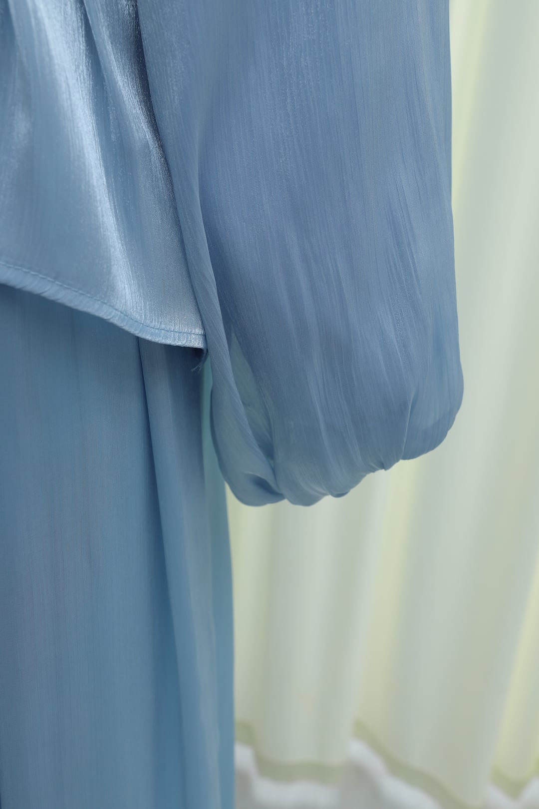 Brooch Detail Long-Sleeve Belted Shimmer Chiffon Skirt Set - Baby Blue - Podyumplus - by Peralane - photo 7