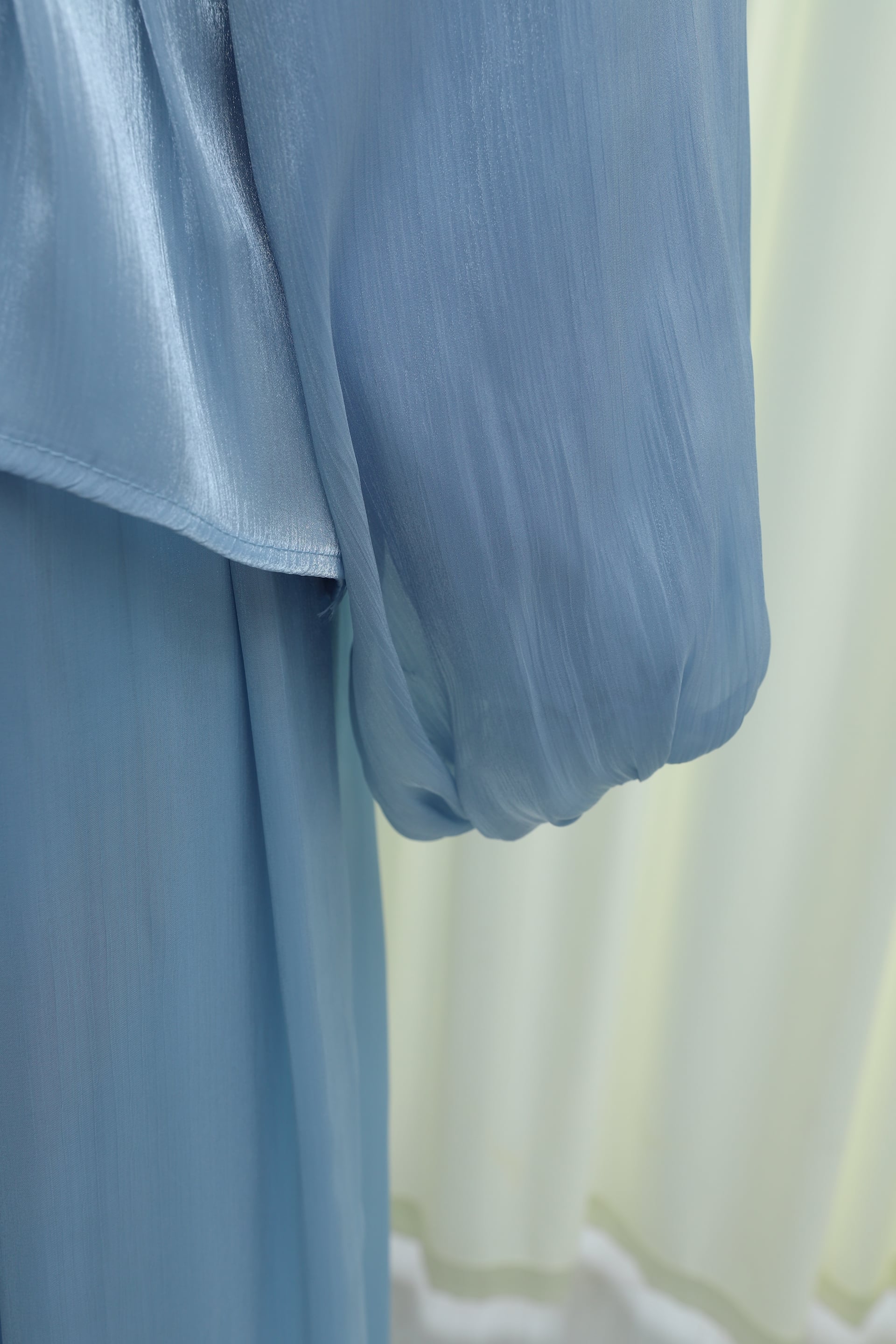 Brooch Detail Long-Sleeve Belted Shimmer Chiffon Skirt Set - Baby Blue - Podyumplus - by Peralane - photo 7