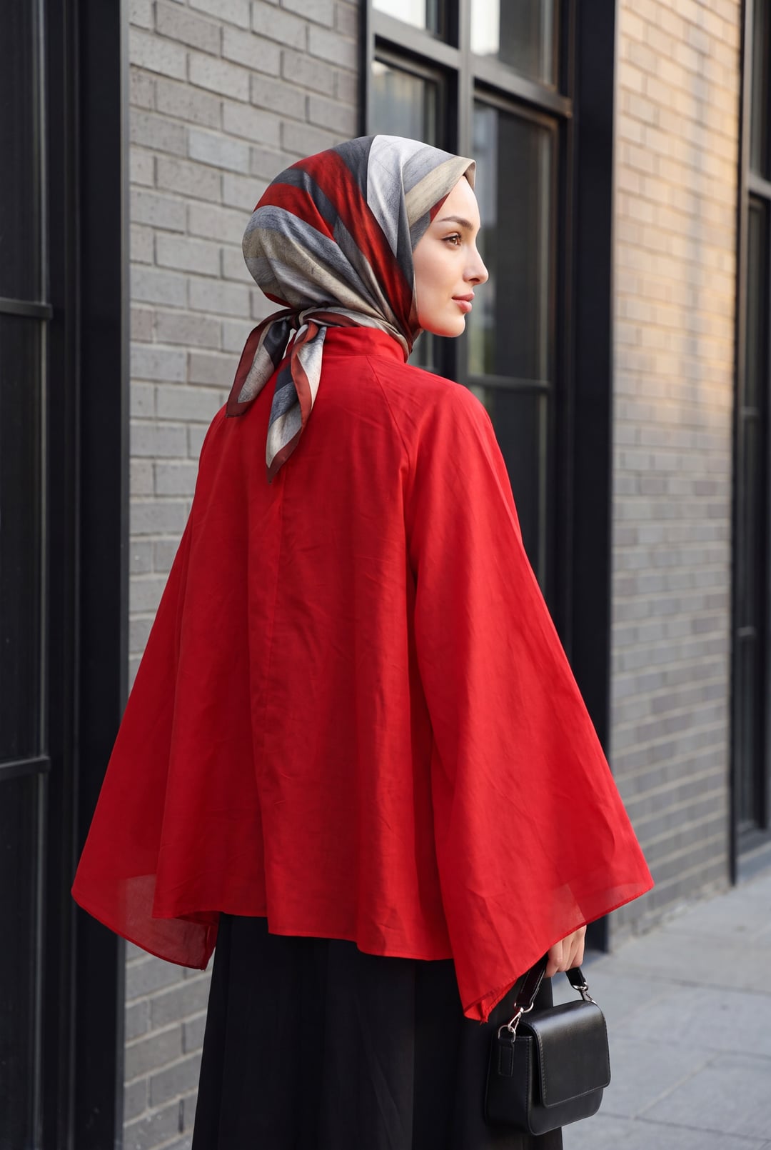 Red High Neck Spanish Sleeve Lined Voile Tunic - Podyumplus - by Peralane - photo 3