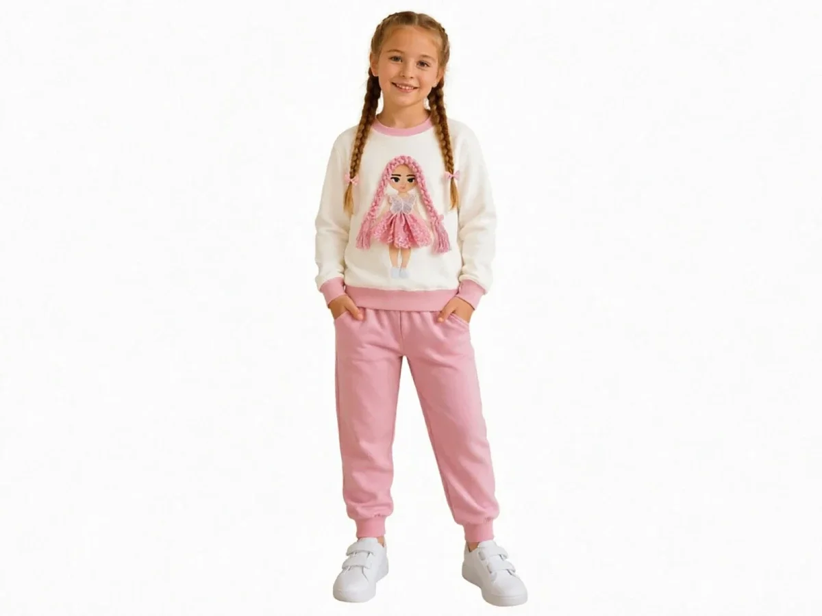 Girls' Printed Sweatshirt and Trousers Set - Pink - Miss Melinda - by Peralane