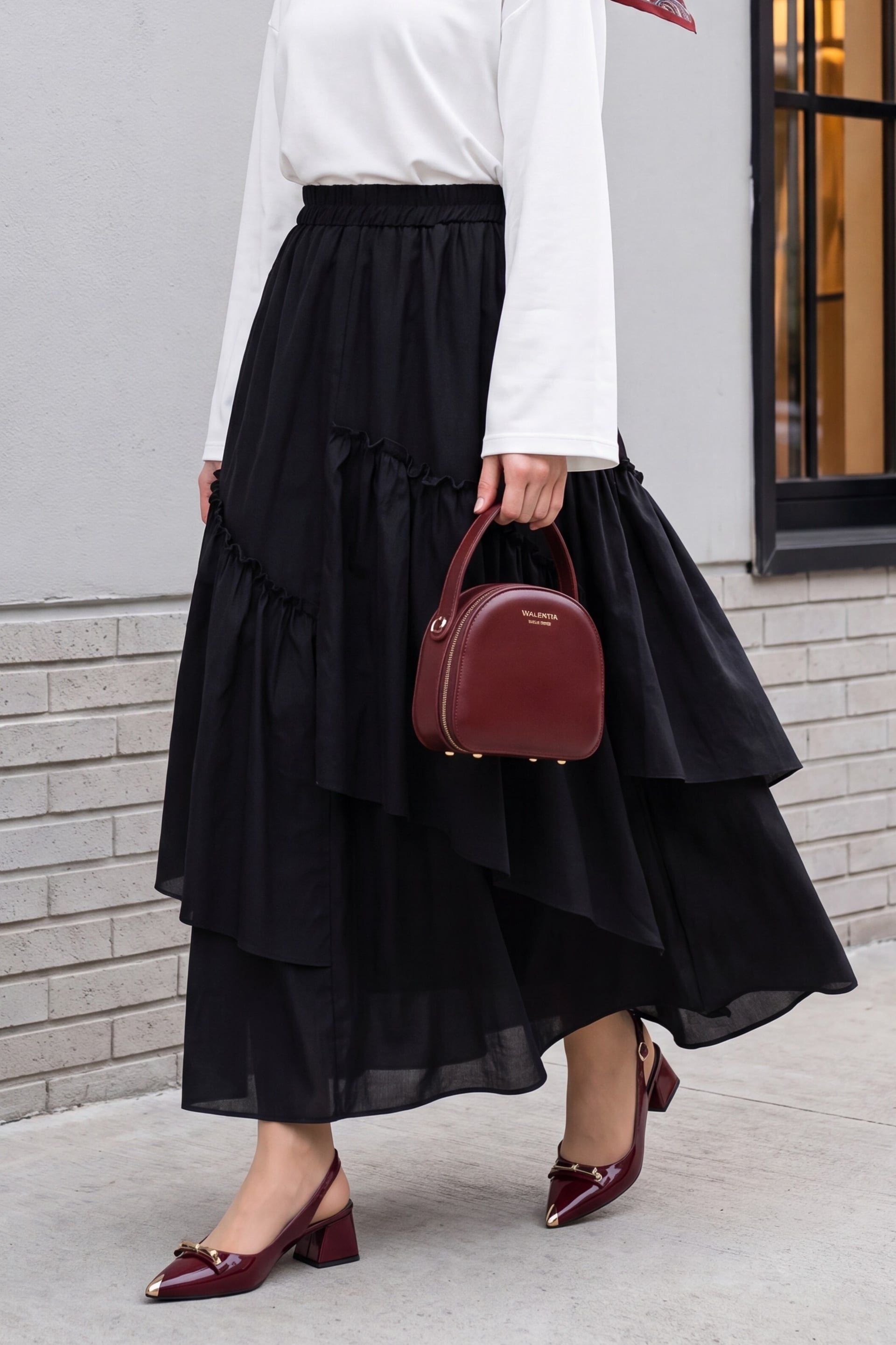 Women's Black Elasticated Waist Asymmetric Frilled Lined Voile Skirt - Podyumplus - by Peralane - photo 2