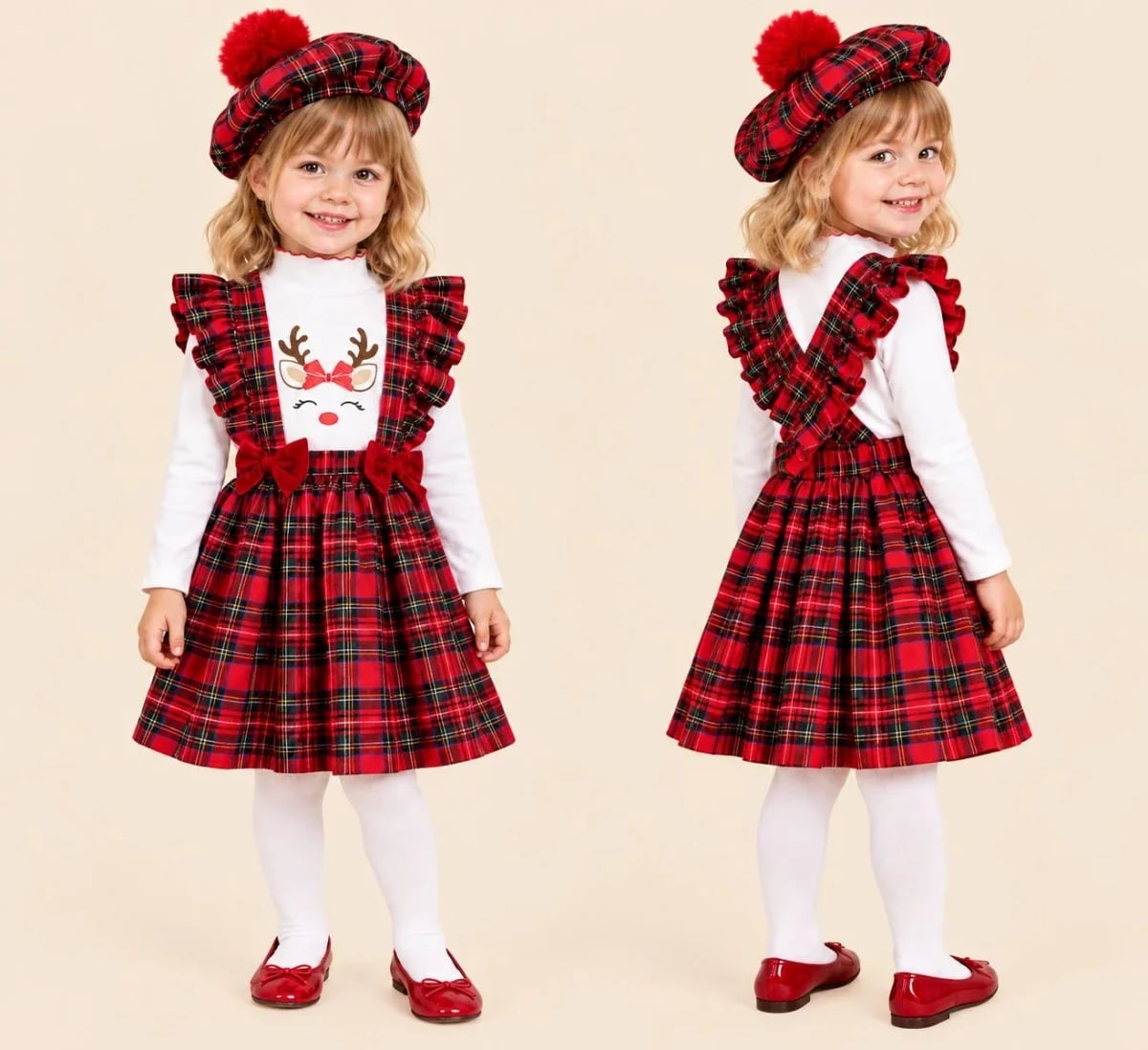 New Year Christmas Tartan Pinafore Dress Set for Girls - Interkidsy - by Peralane