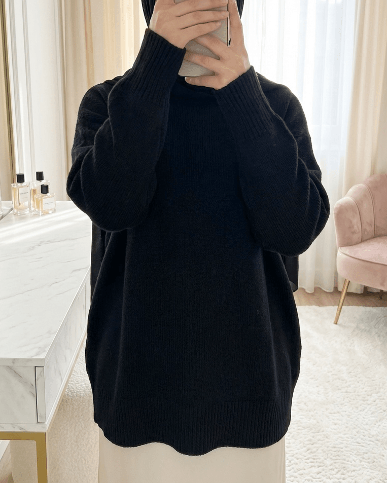 Half-Mock Neck Soft Slouchy Knit Sweater - Black - Podyumplus - by Peralane - photo 2