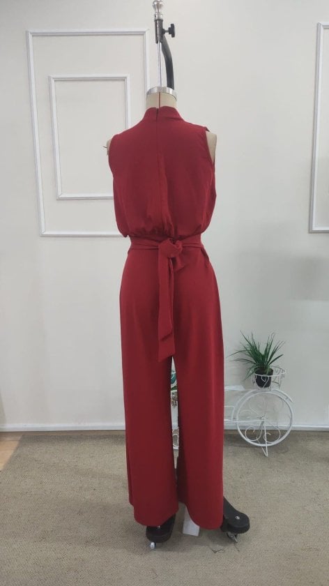 Women's Sleeveless Mock Neck Pearl Embellished Wide-Leg Jumpsuit - Janes - by Peralane - photo 5