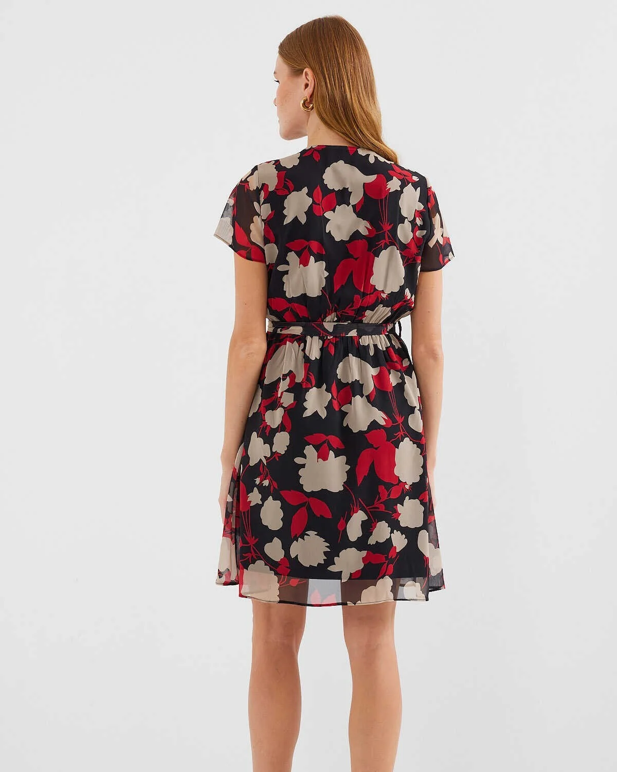 Short Sleeve Patterned Chiffon Dress - Bordeaux - Bigdart - by Peralane - photo 4