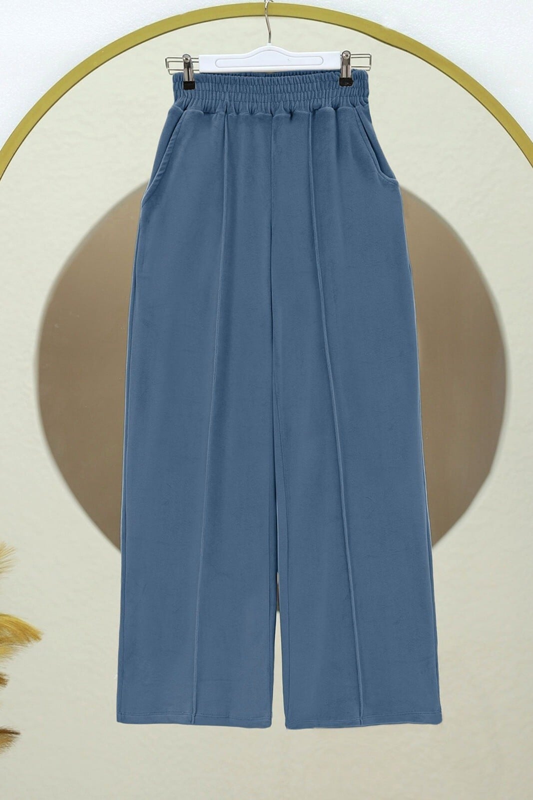 Chimali Elasticated Waist Corduroy Wide-Leg Trousers - Blue - Podyumplus - by Peralane - photo 5