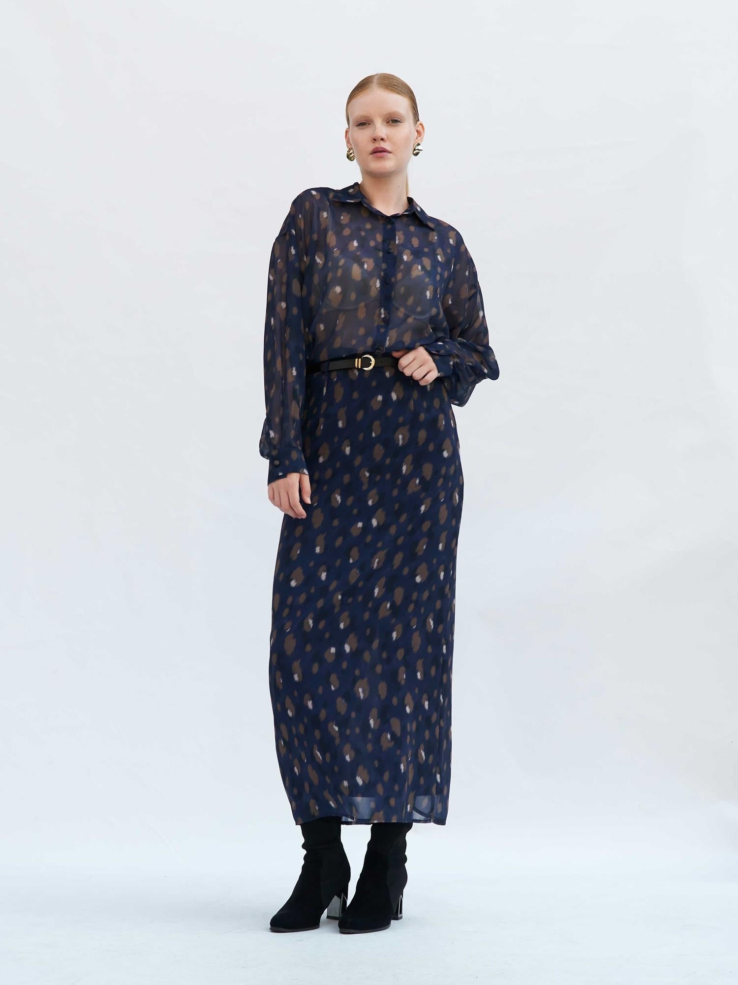 Navy Sheer Blouse with Abstract Print - Lefon - by Peralane - photo 8