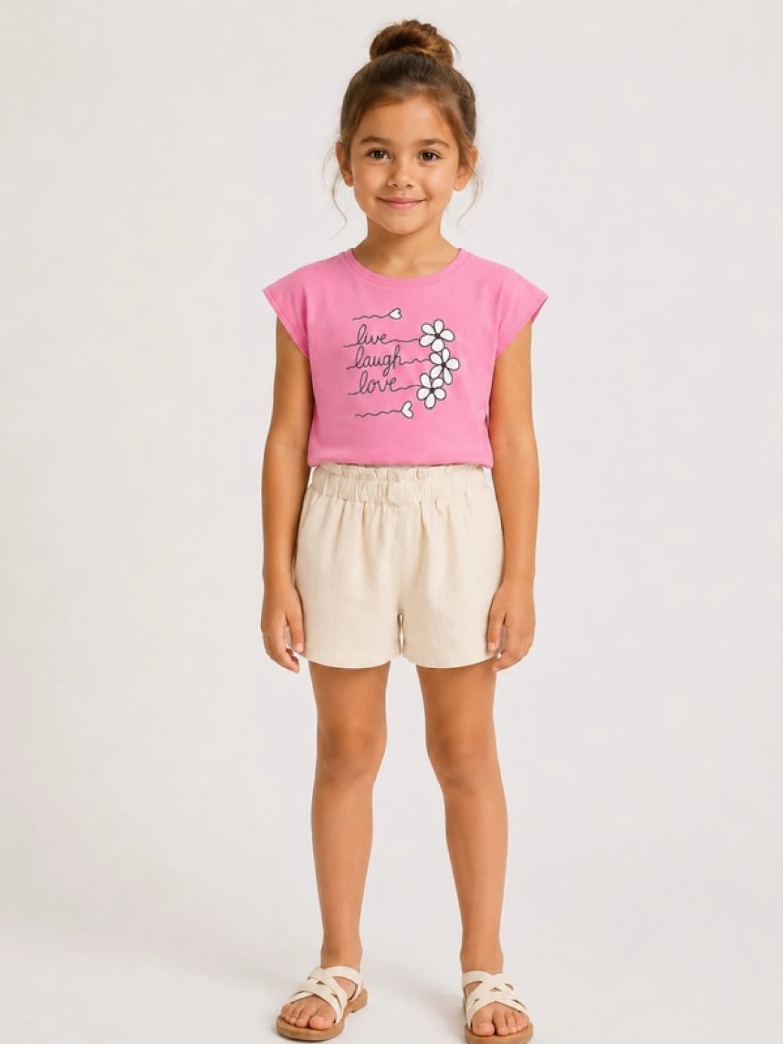 Girls' Two-Piece T-Shirt and Linen Shorts Set - Pink - Interkidsy - by Peralane