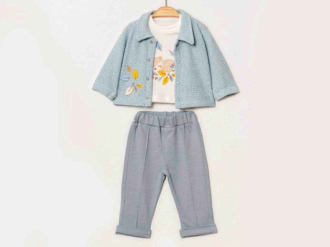 Leaf Pattern Baby Boy 4-Piece Set - Light Blue - Elci Baby - by Peralane