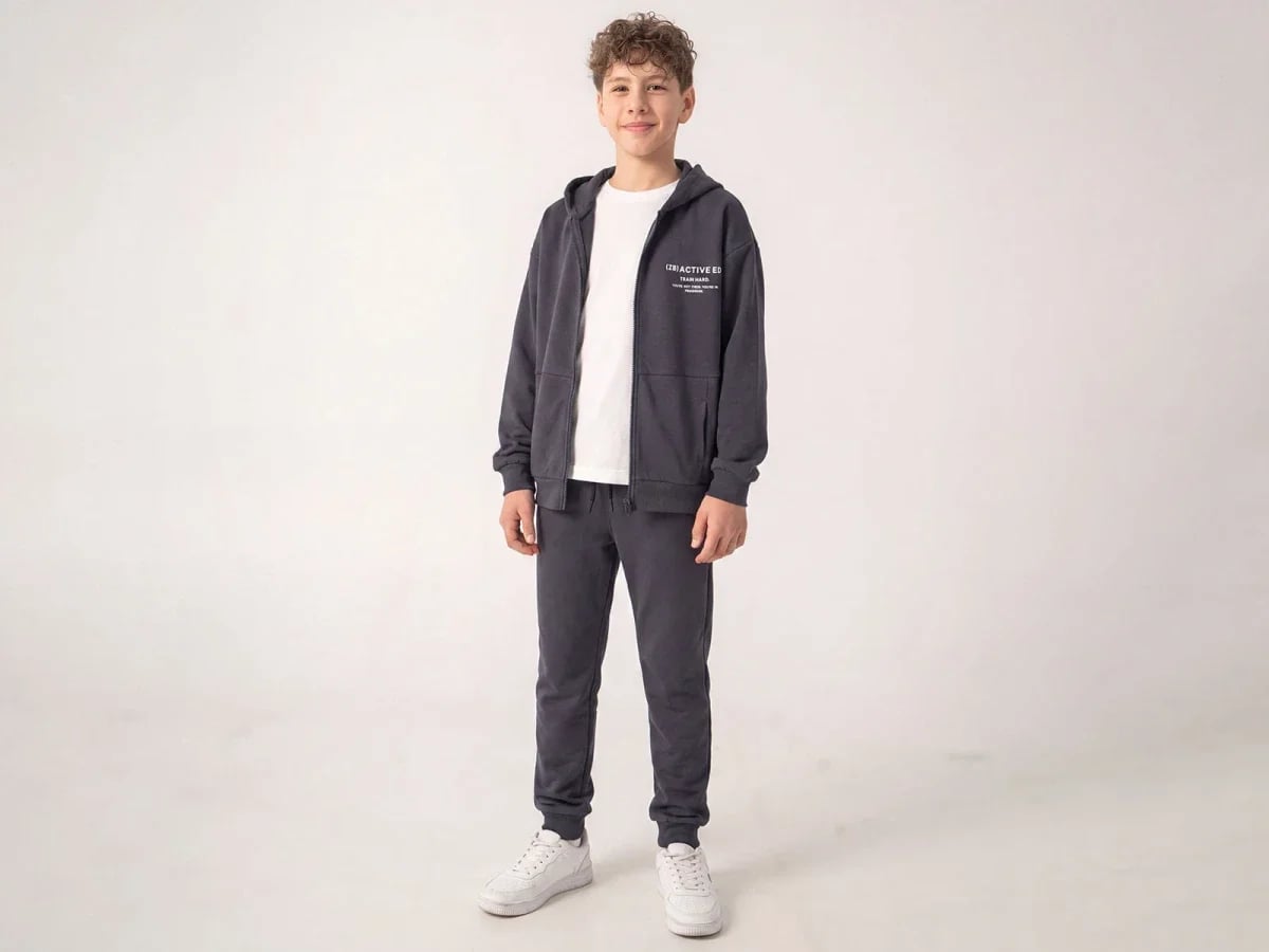 Active Printed Zip Hooded Sweatshirt and Trousers Boys' Set - Ruhat Kids - by Peralane