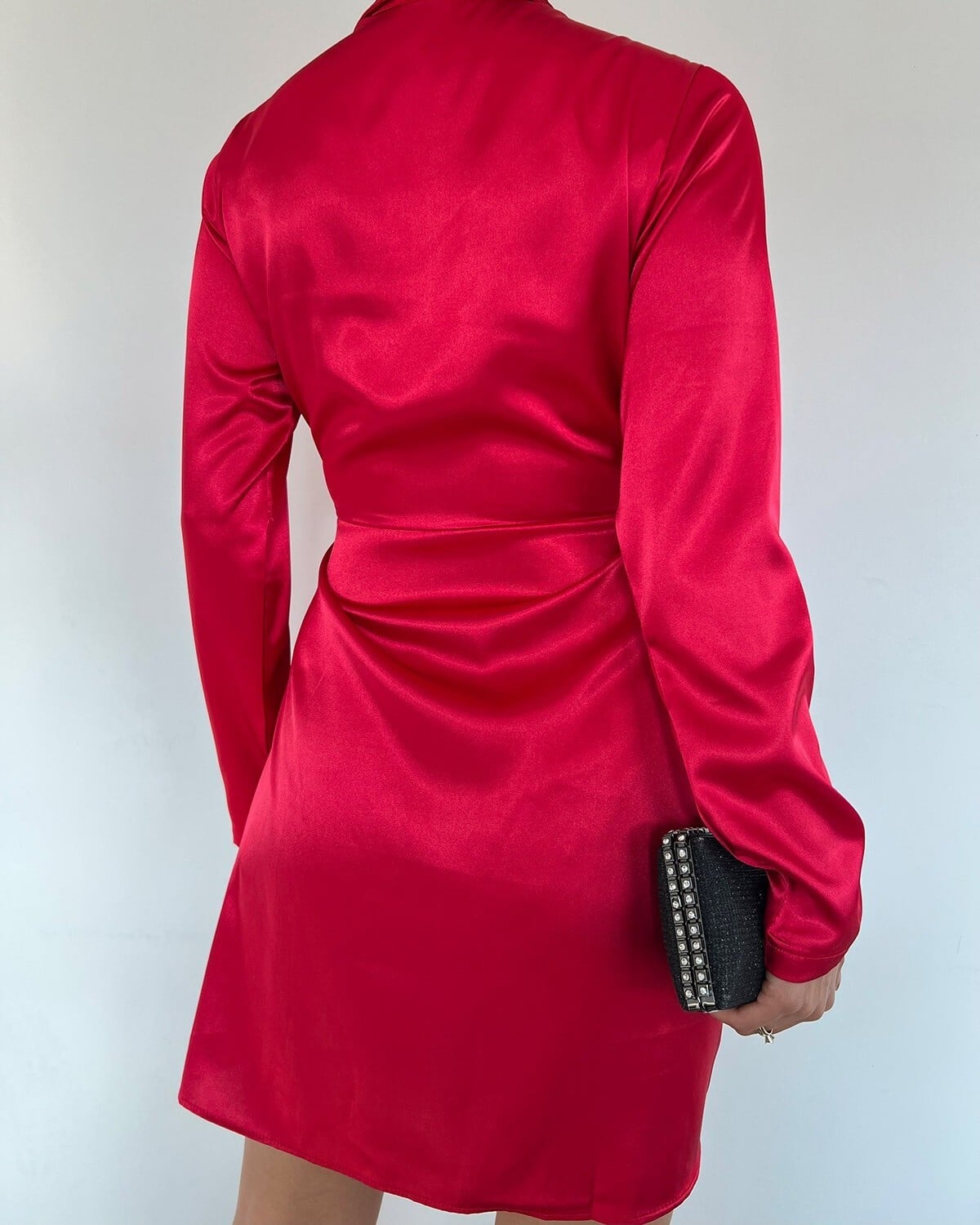 Front Draped Tie Satin Dress - Red - Podyumplus - by Peralane - photo 2